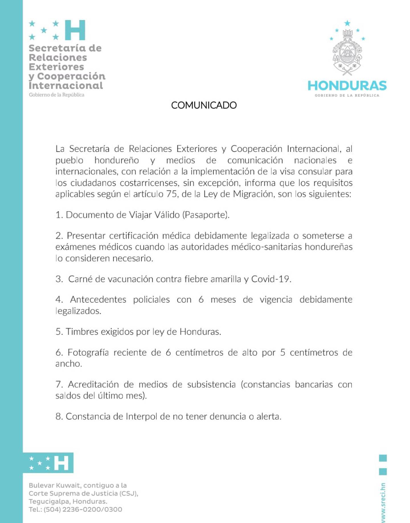 Requisitos para visa consular de ticos para entrar a Honduras.