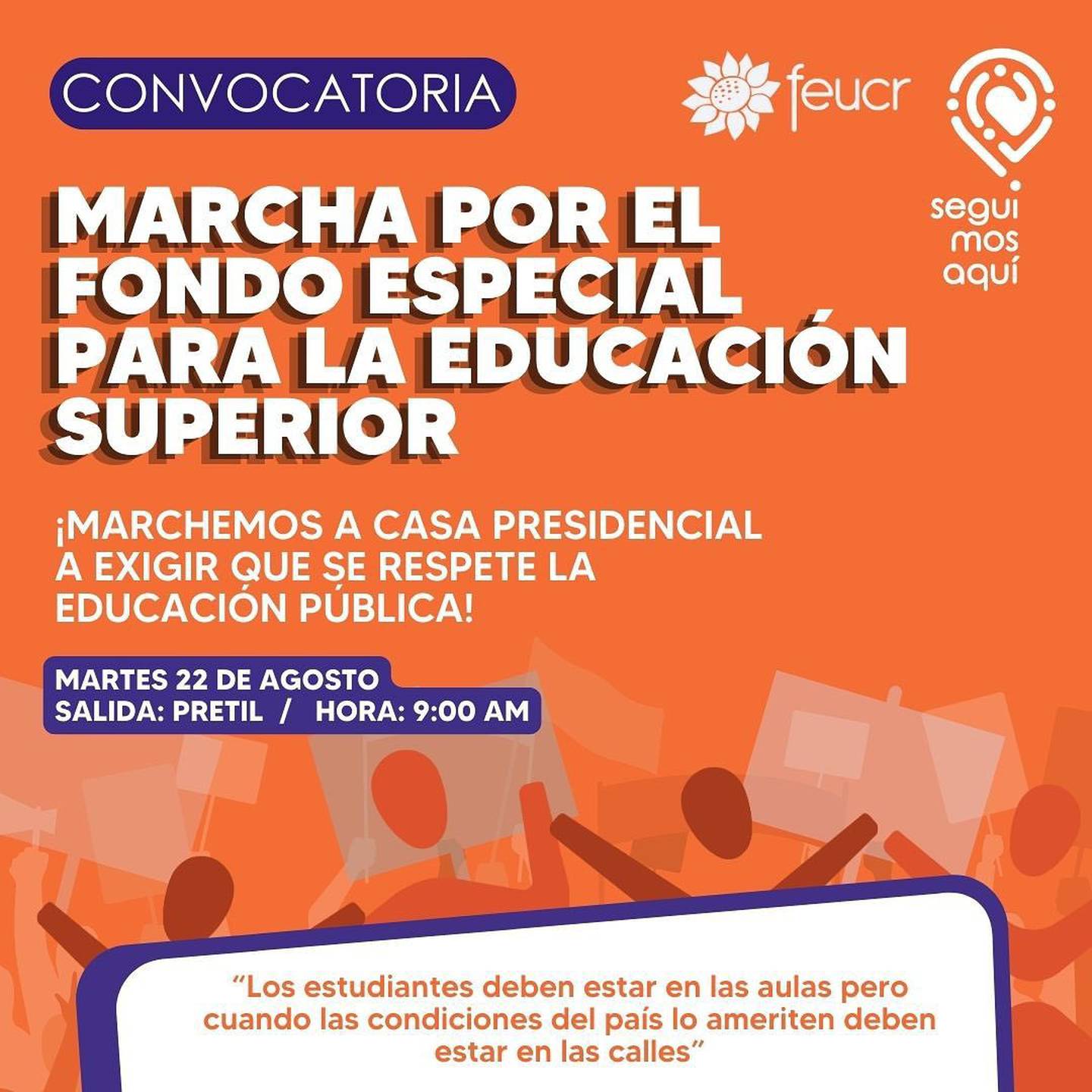 La Federación de Estudiantes de la Universidad de Costa Rica (Feucr) convocó a marcha por la defensa del Fondo Especial para la Educación Superior (FEES).