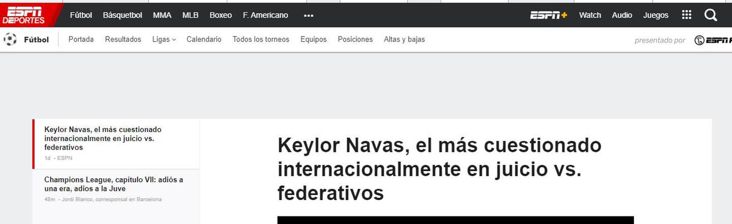 Medios internacionales replicaron declaraciones sobre Keylor Navas. Captura de pantalla.