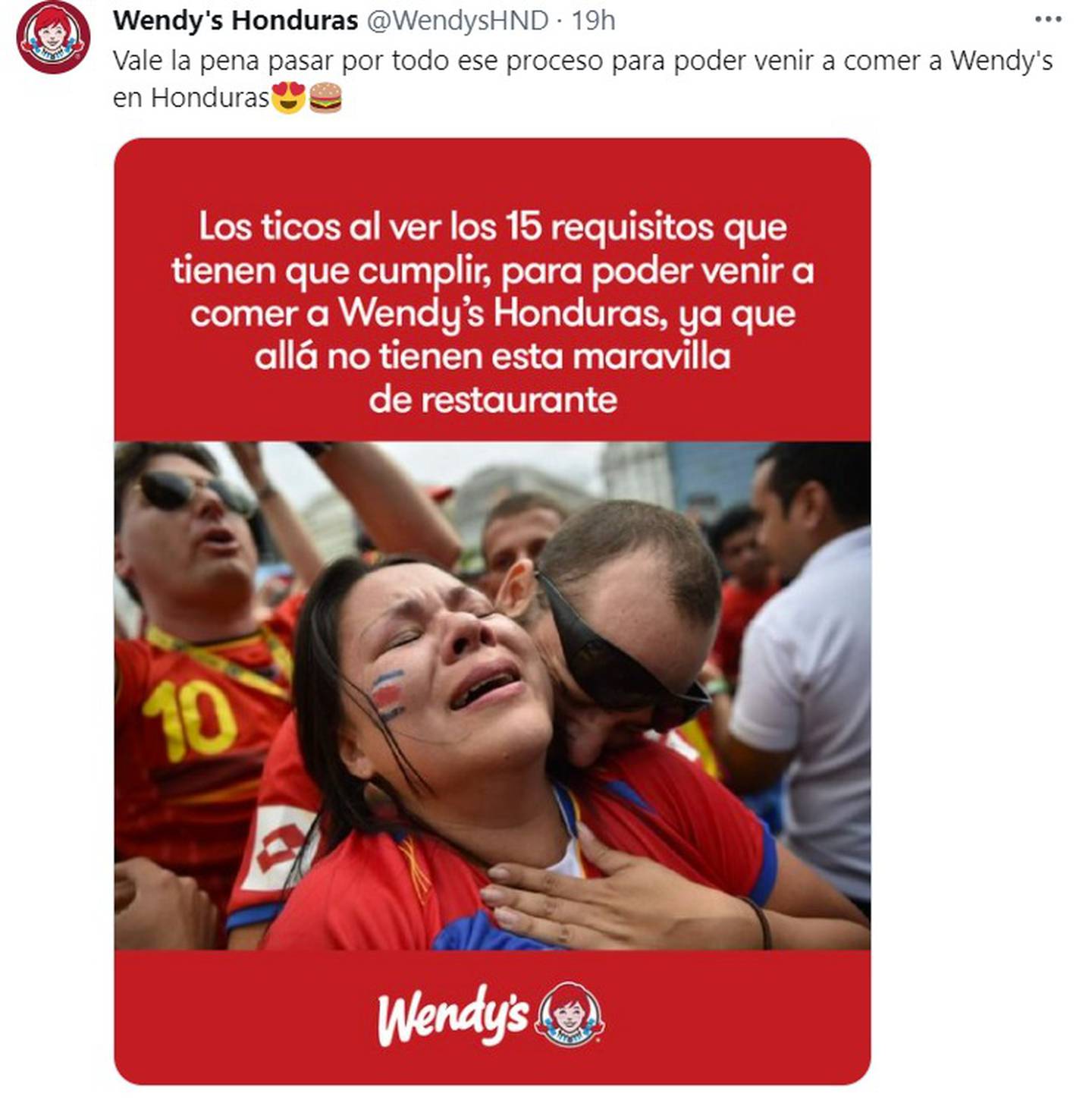 Publicidad del restaurante Wendy's en redes sociales
