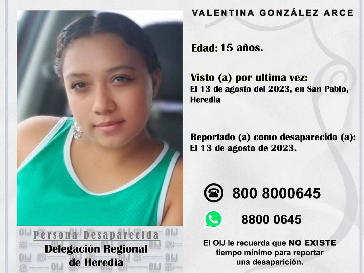 Valentina González, joven de 15 años desaparecida.