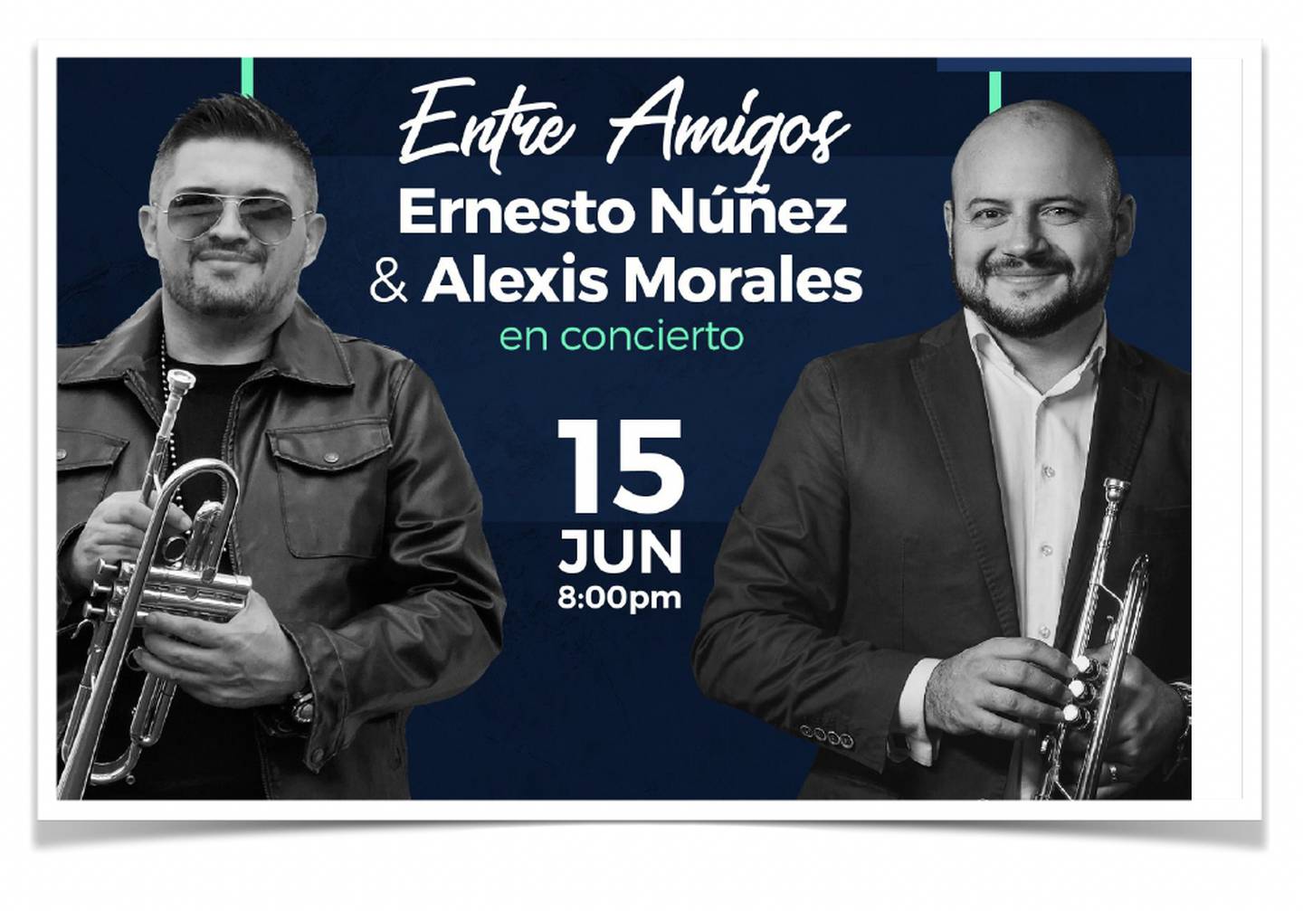 Los trompetistas costarricenses  Ernesto Núñez y Alexis Morales se presentarán en un espectáculo único el jueves 15 de junio. Cortesía.