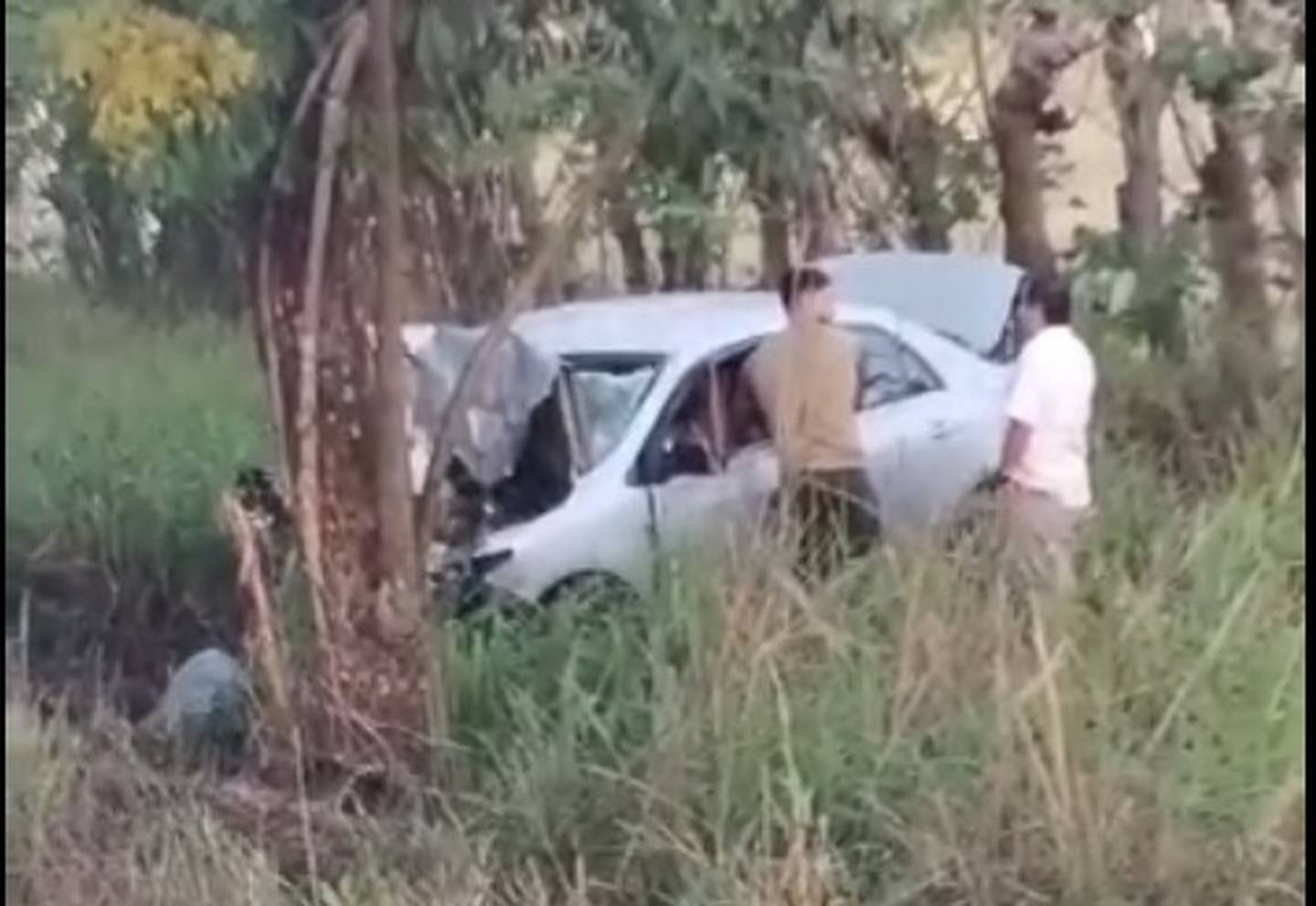 Tras chocar contra el motociclista, el conductor del carro pegó de frente con un árbol. Foto cortesía.