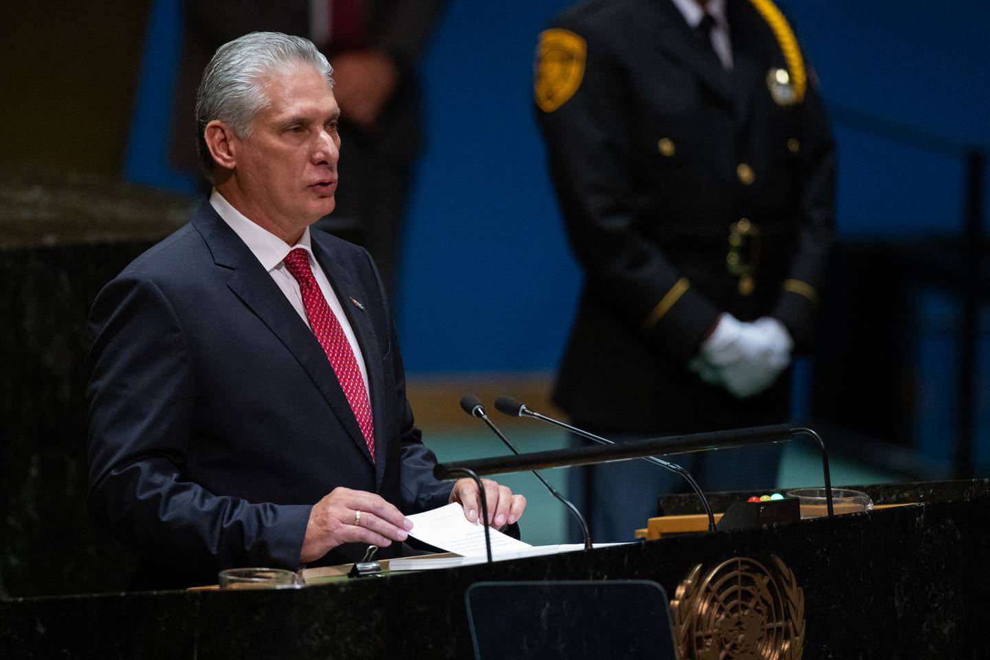 El presidente de Cuba, Miguel Díaz-Canel Bermúdez, se dirige al 78º período de sesiones de la Asamblea General de las Naciones Unidas