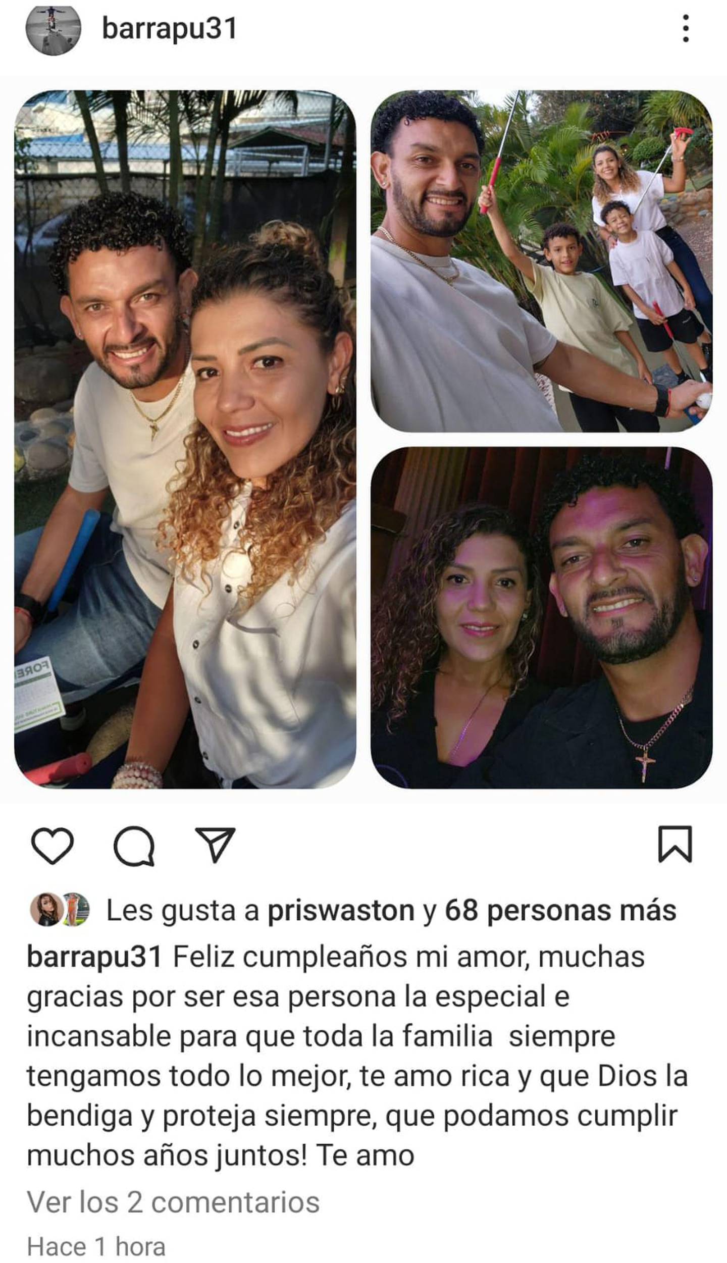 Michael Barrantes, saluda a su esposa Andrea Apú