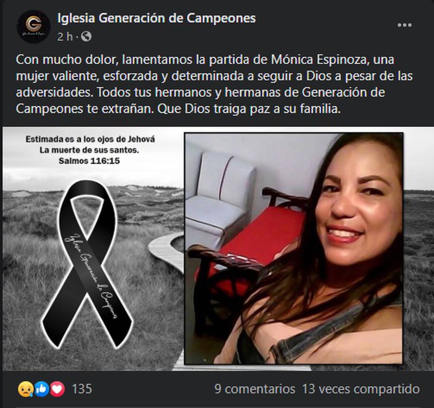 Mónica Espinoza Rodríguez, mujer que murió baleada en Alajuelita por pleito de vecinos. Foto tomada de Facebook.
