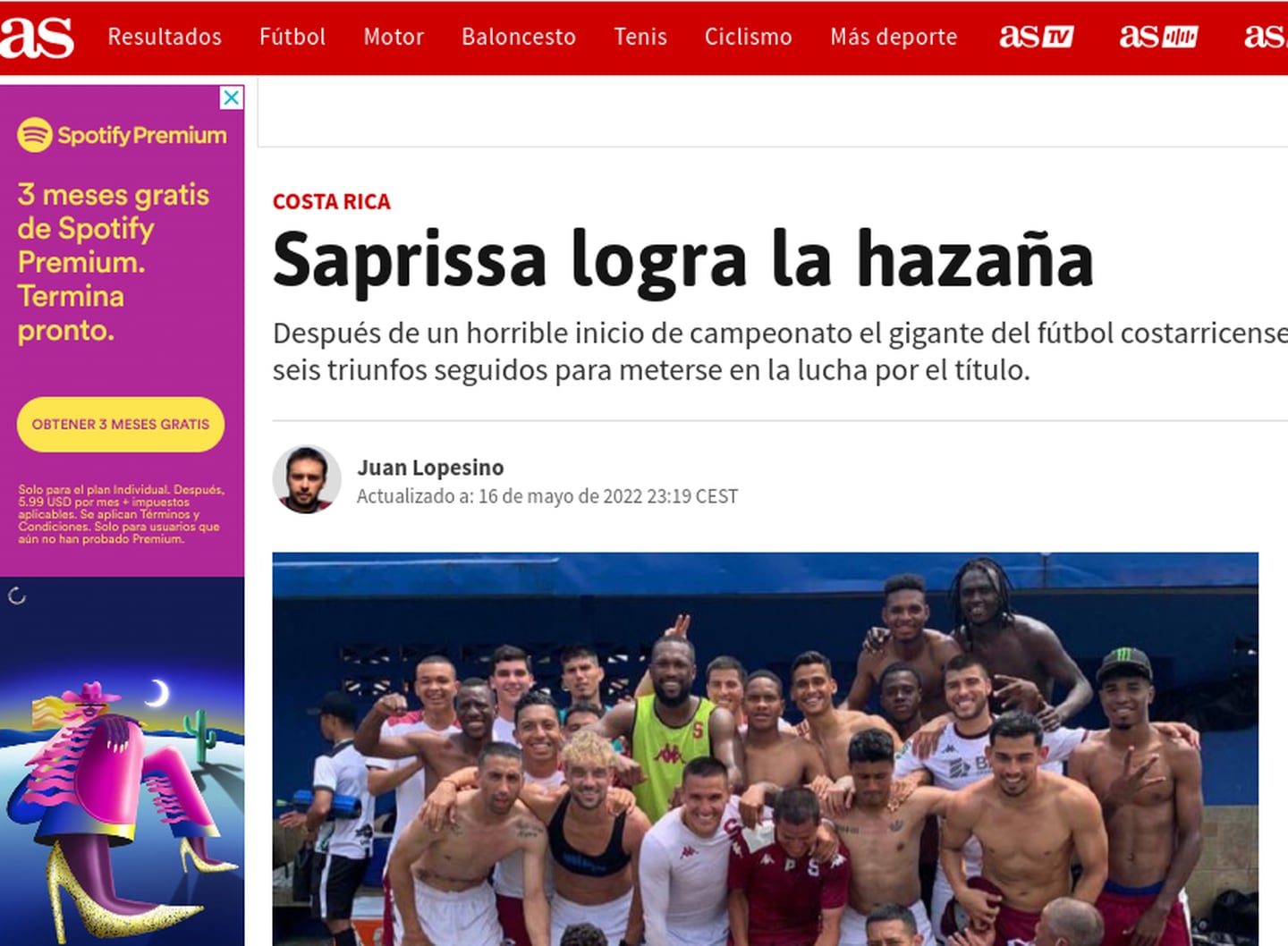 Saprissa, diario As, España