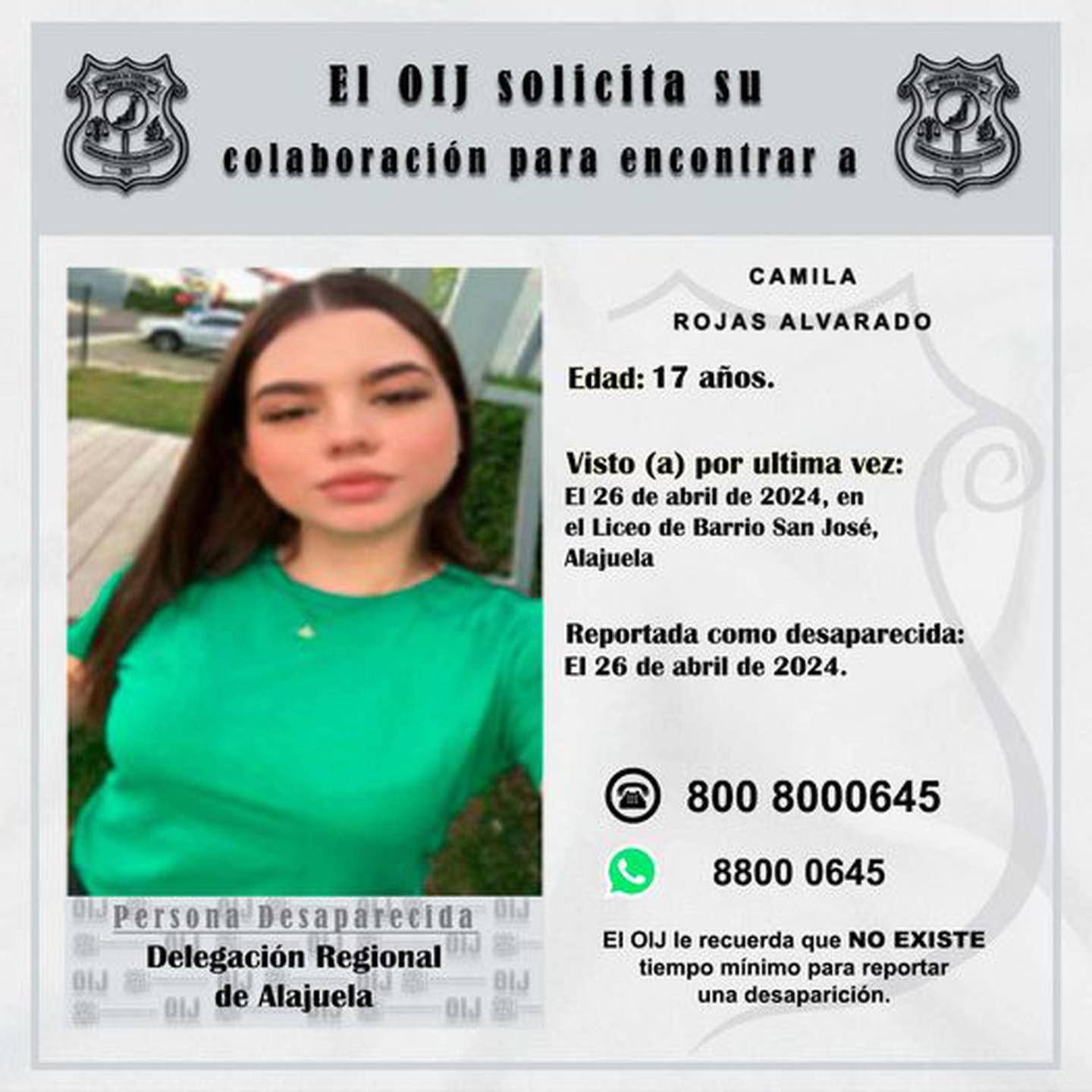 Camila Rojas de 17 años está desaparecida