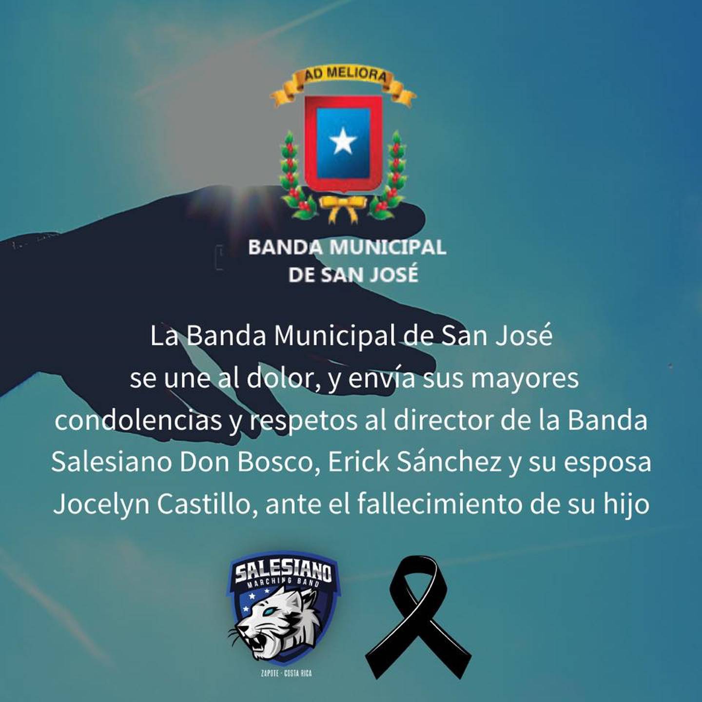 Banda Municipal de San José y Acosta se solidarizan por el fallecimiento de director de banda en Desamparados. Foto tomada de Facebook.
