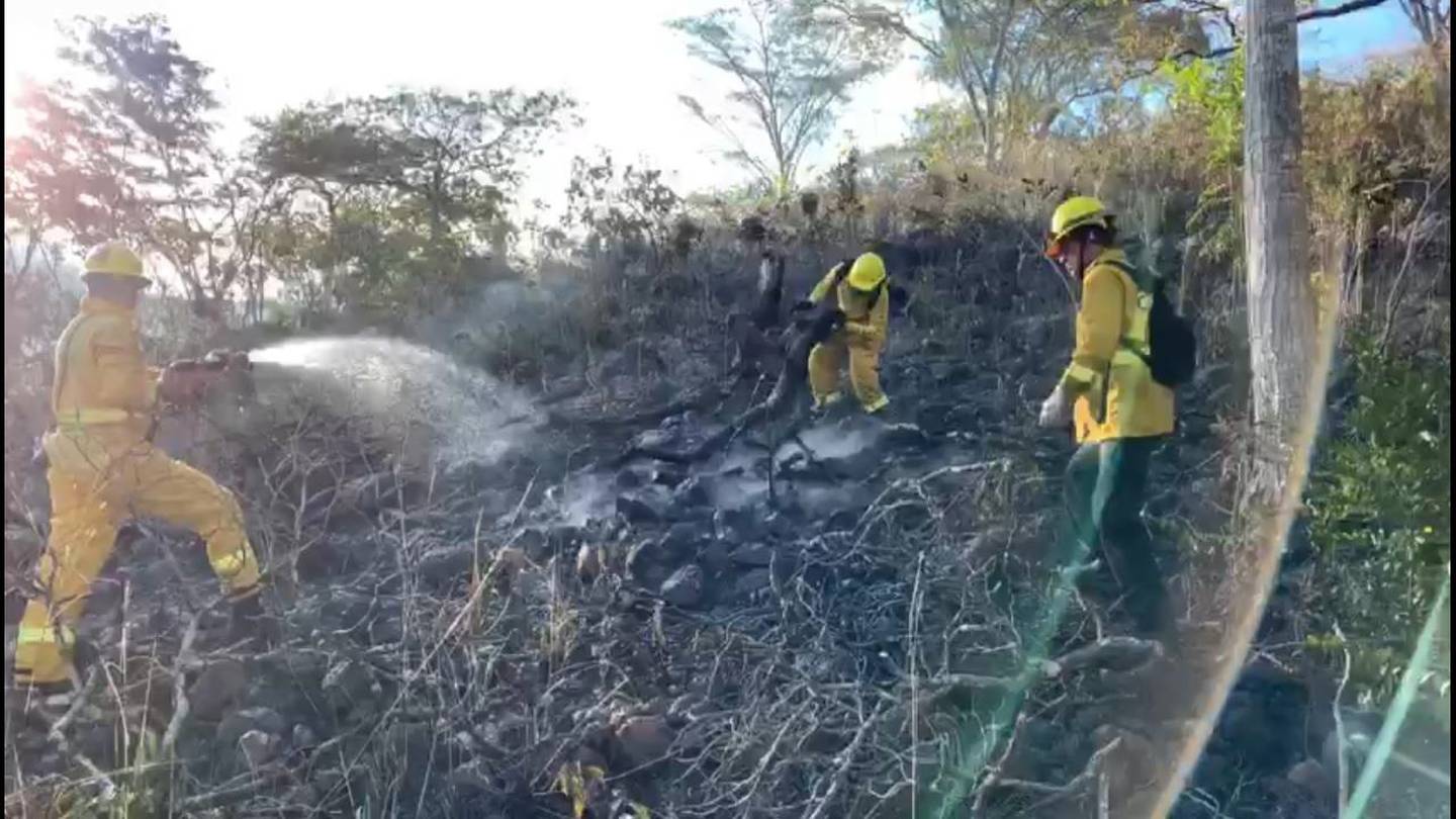 Incendio forestal en el cerro Pelón, en Turrubares. Foto cortesía Bomberos.