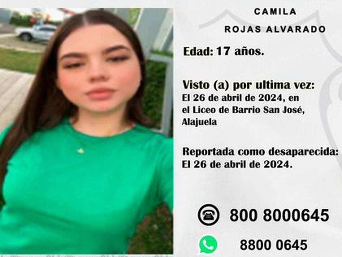 Camila Rojas de 17 años está desaparecida