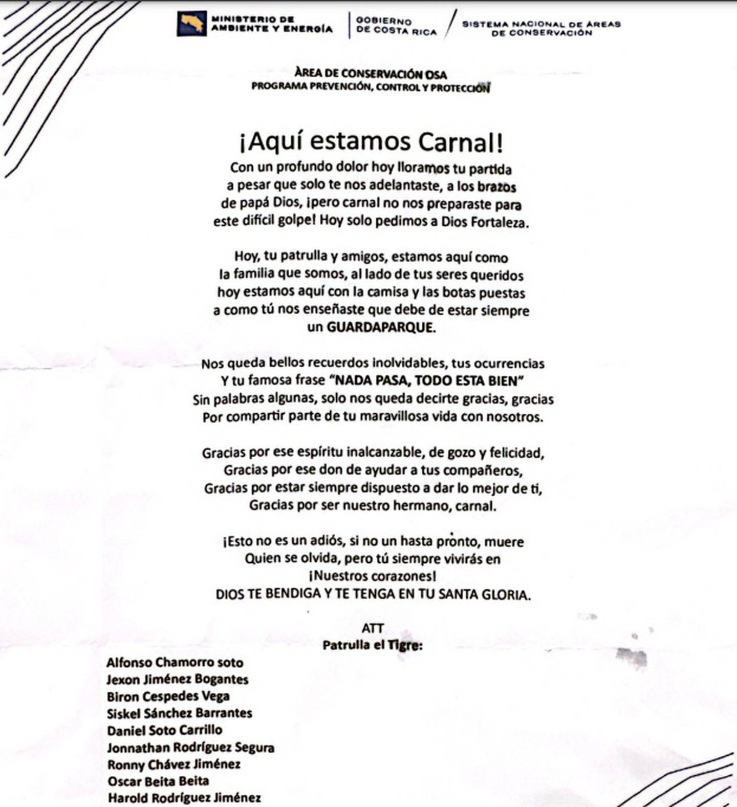 Carta dedicada a Jarol Rodríguez. Cortesía Joselito Rodríguez.