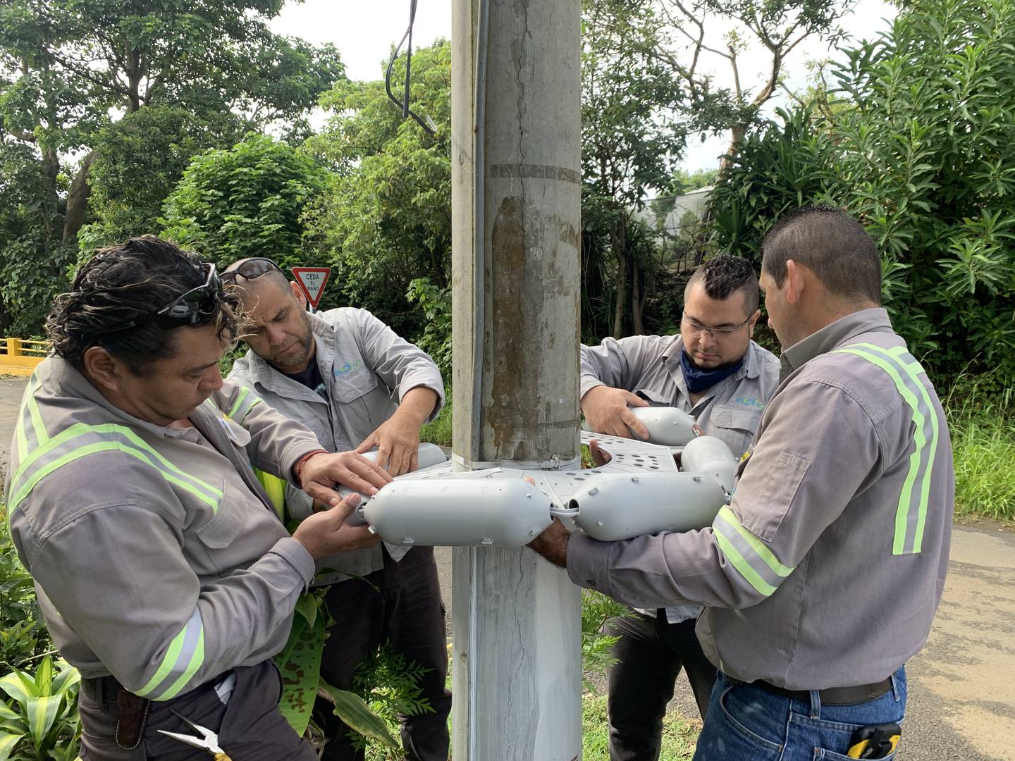 ESPH instala primer dispositivo en el país para evitar que ardillas suban a tendido eléctrico
