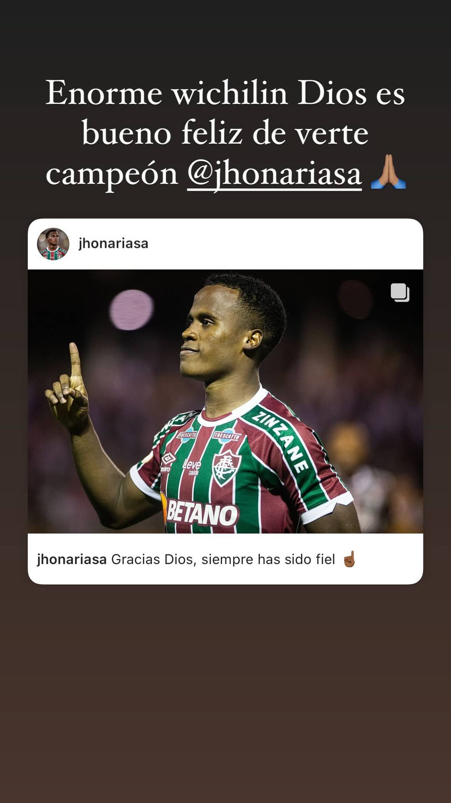 Así celebró Lorenzo Orellana el triunfo de Fluminense por su amigo.
