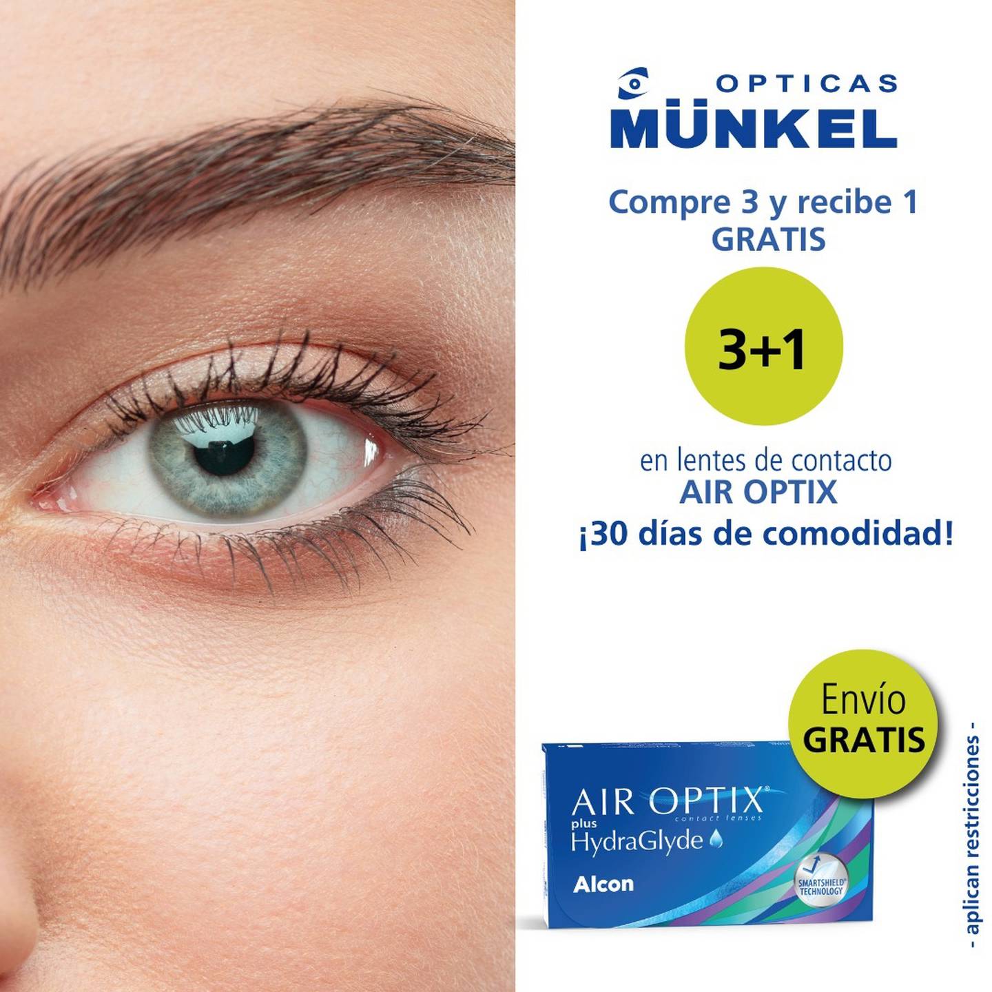 En Ópticas Münkel hay una excelente promo en lentes de contacto durante abril, compra 3 cajas y le dan 1 gratis