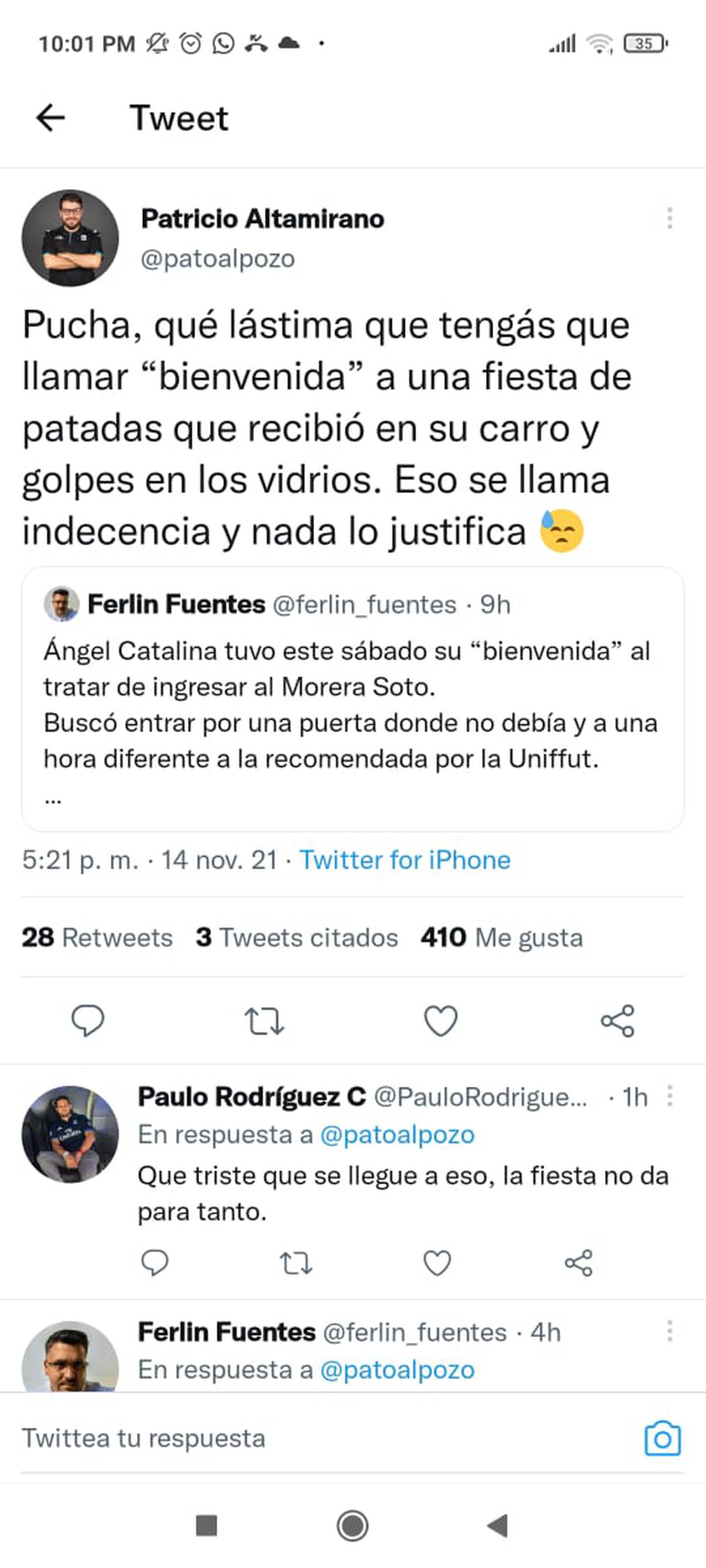 Twitter Ferlin Fuentes, Pato Altamirano