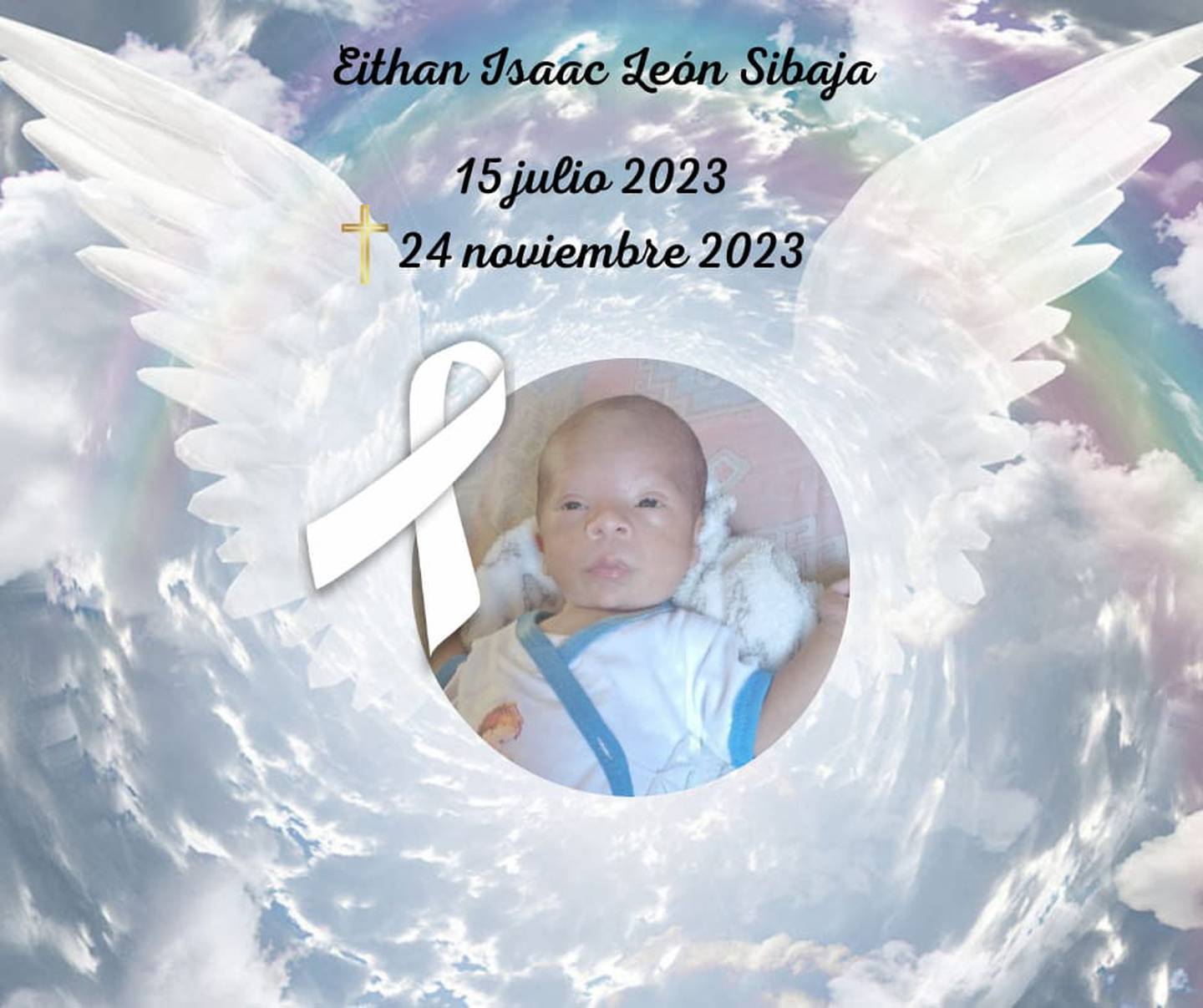 Los familiares del pequeñito Eithan Isacc León Sibaja, de cuatro meses de nacido necesitan ayuda para poder darle una despedida como cualquier ángelito se lo merece. Foto: Fundacion RN