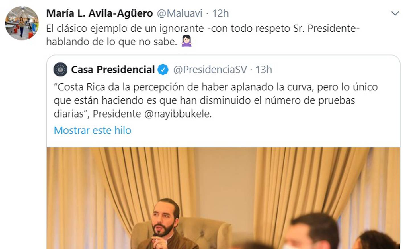 Bukele, presidente de El Salvador le tira a Costa Rica por el Covid-19, María Luisa Ávila le responde.