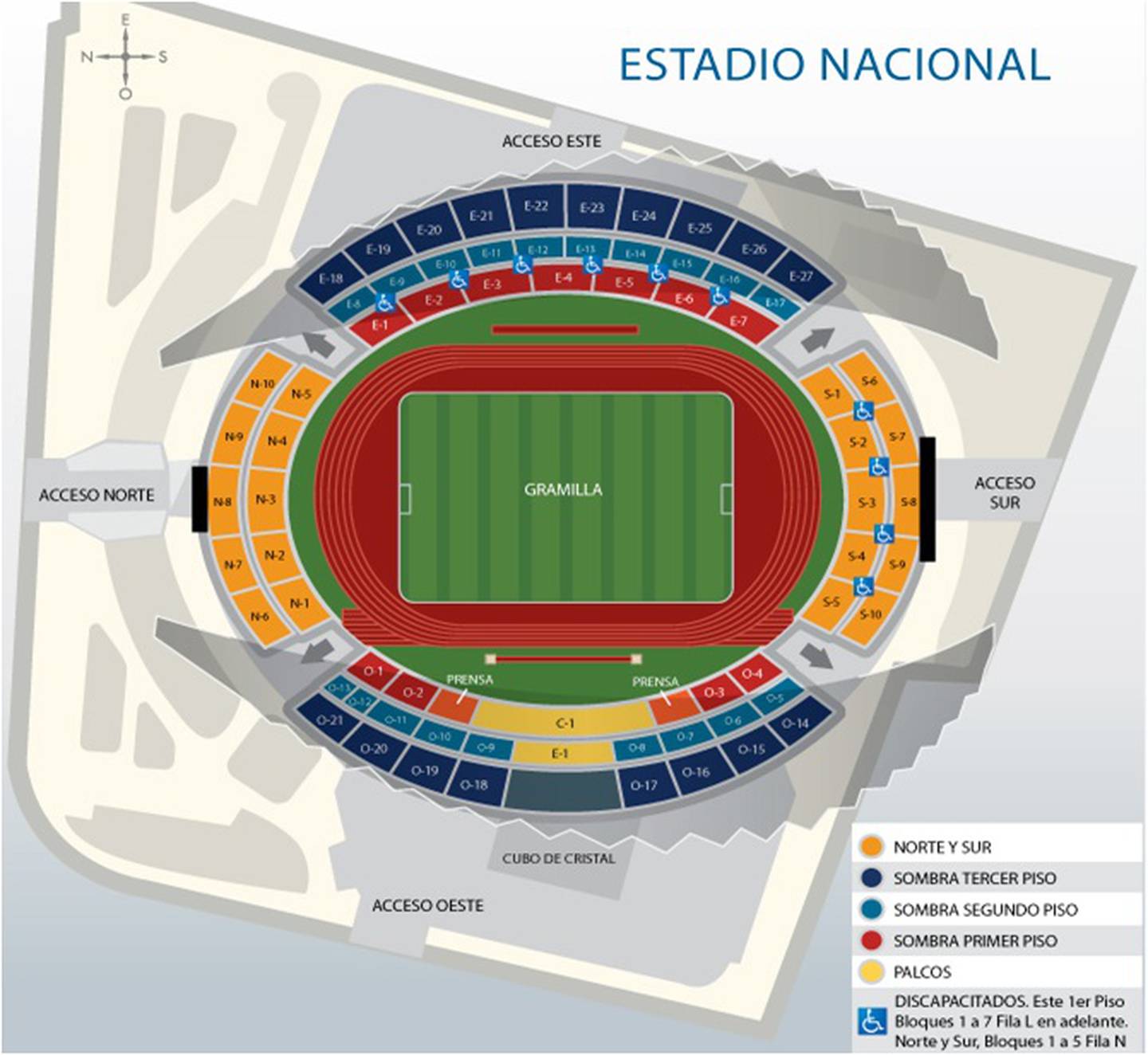 Estadio Nacional, asientos para peronas con discapacidad
