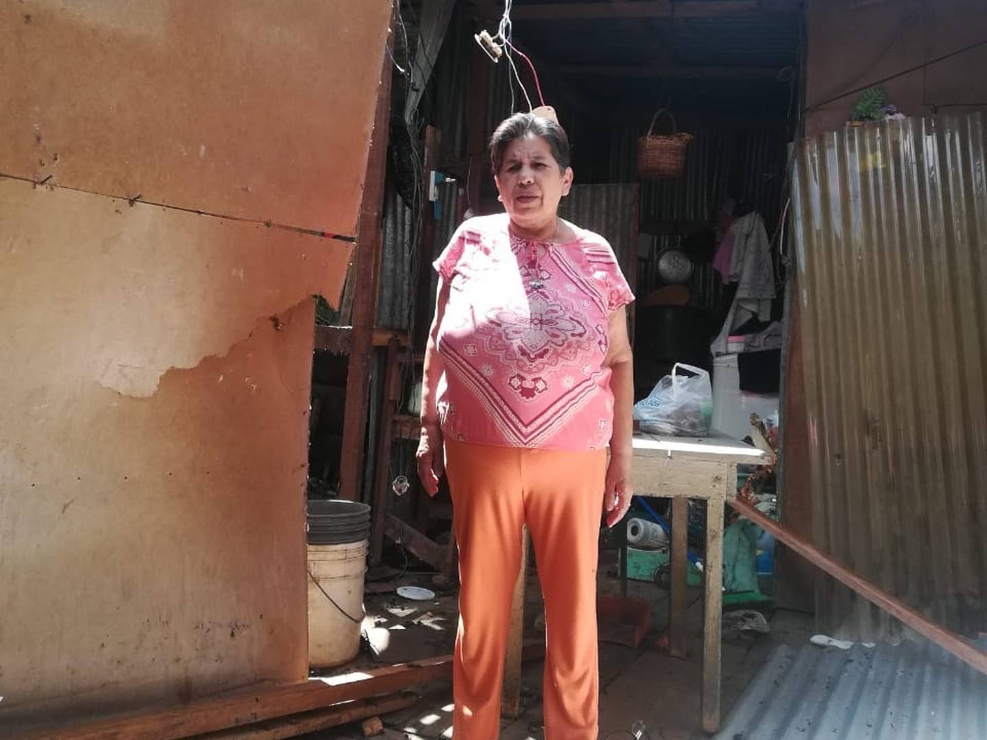 Doña Virginia López, dueña de casa dañada por carro que se salió de la carretera en La Unión de Cartago. Foto cortesía Virginia López.