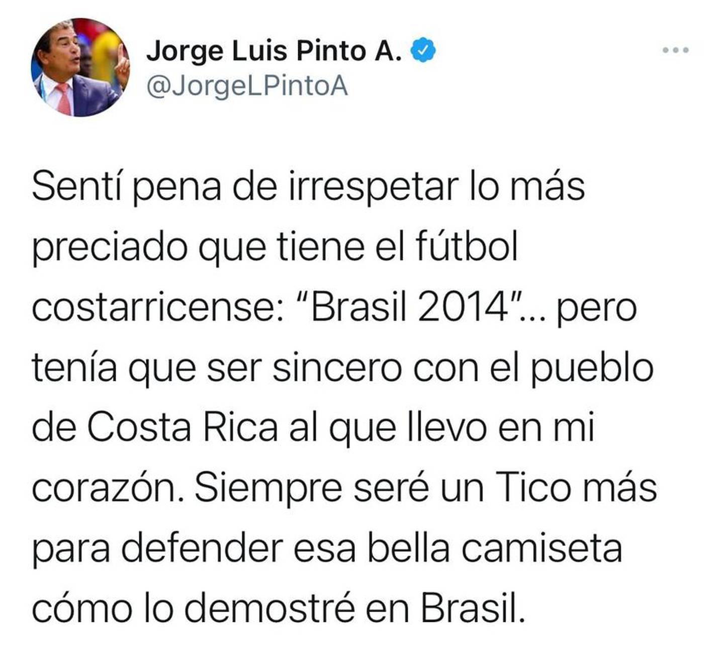 Jorge Luis Pinto con pena por Costa Rica