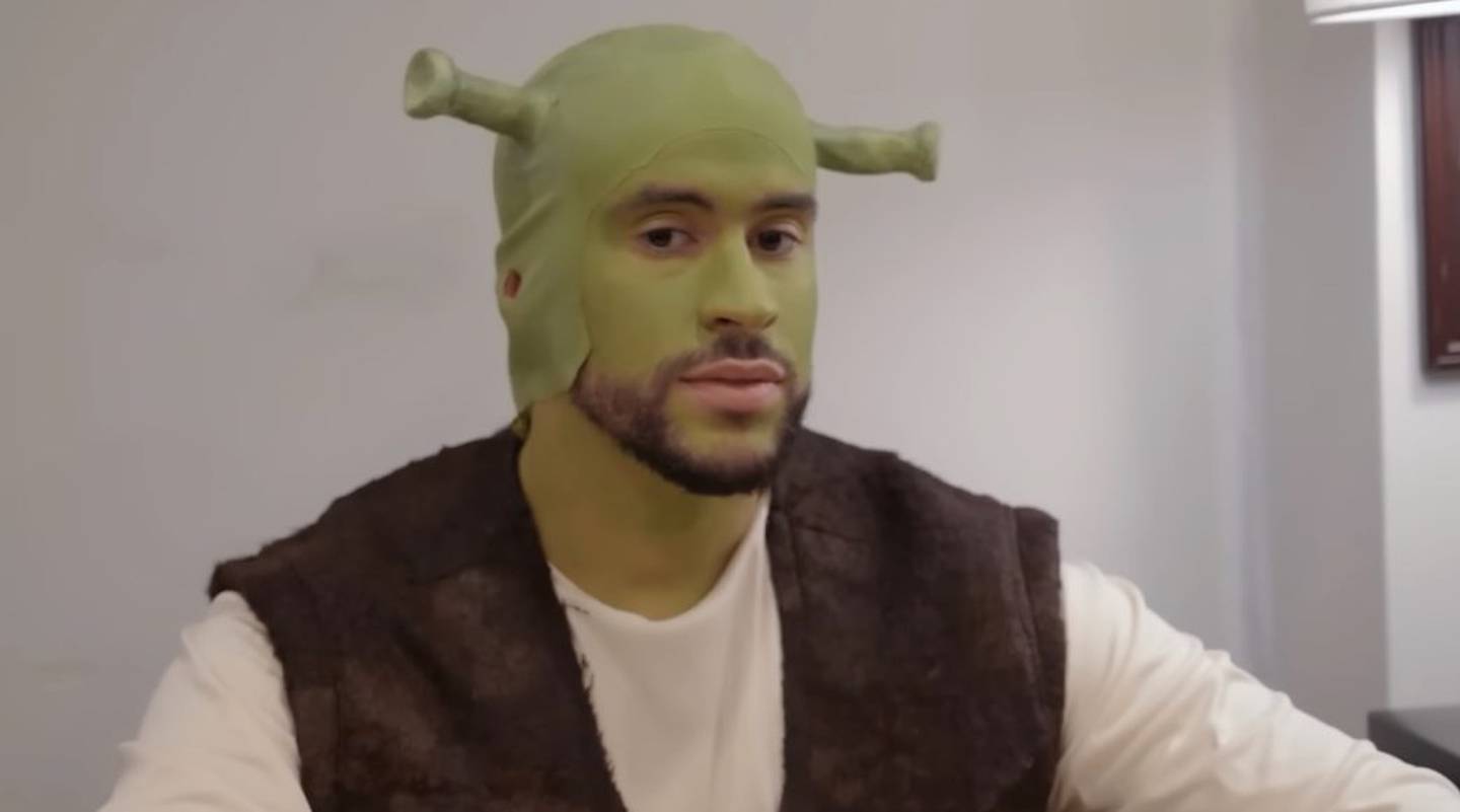 La imagen de Bad Bunny vestido como Shrek se ha viralizado en internet, sacando risas en todas las redes. Foto: Captura de pantalla