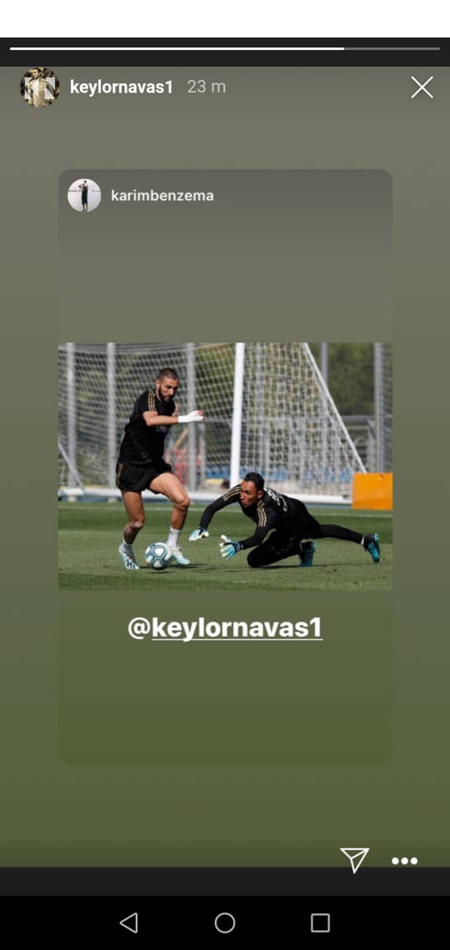 Benzema publica entrenamiento con Keylor Navas en Instragram