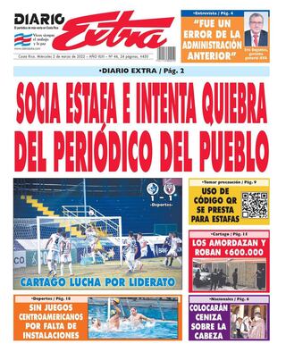 El título en rojo de la portada del Diario Extra, de este 2 de marzo, podría terminar en una demanda por parte de una socia actual del medio