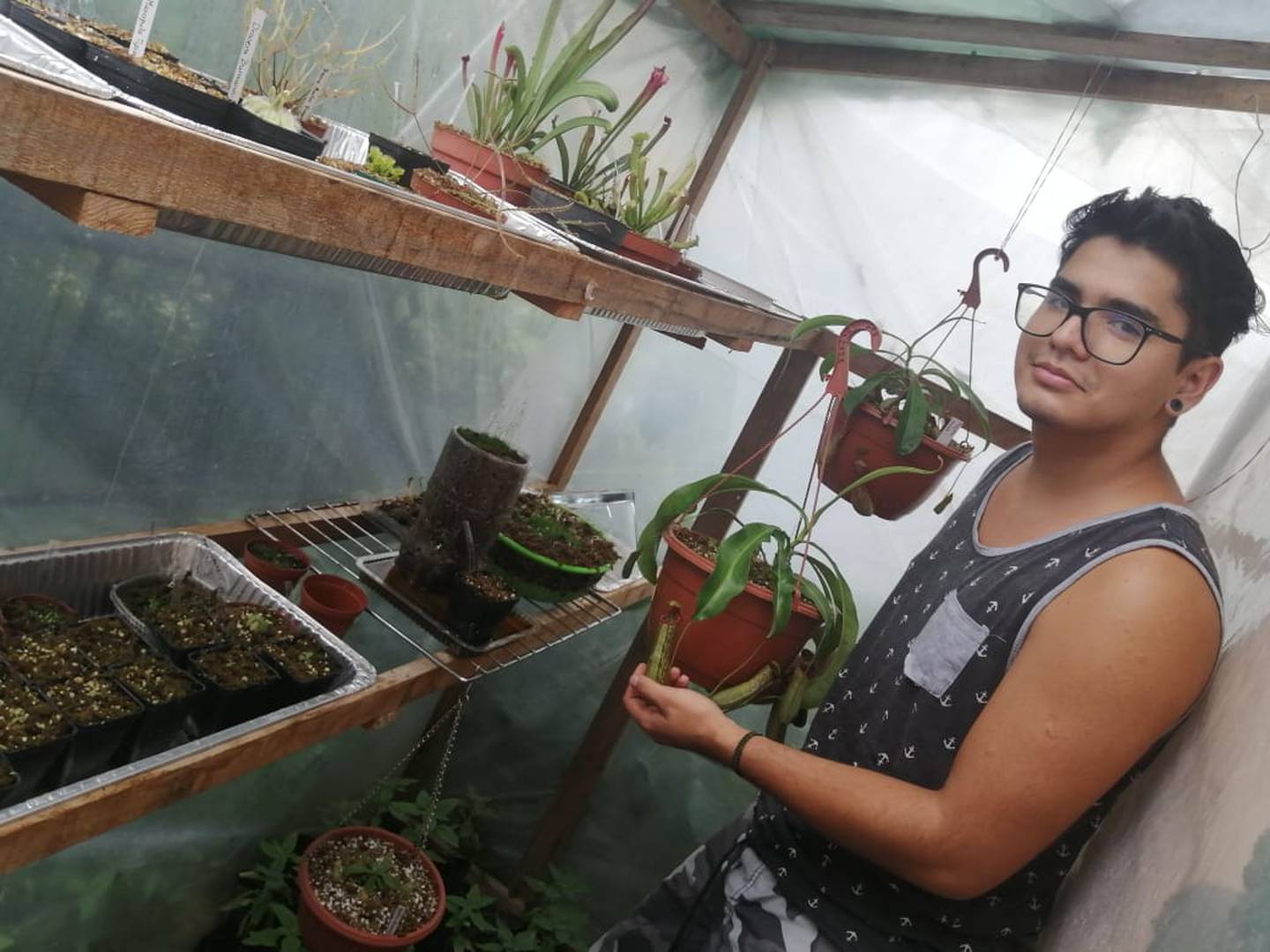 Esteban Calvo, de 19 años se compró una planta carnívora en tiempos de pandemia