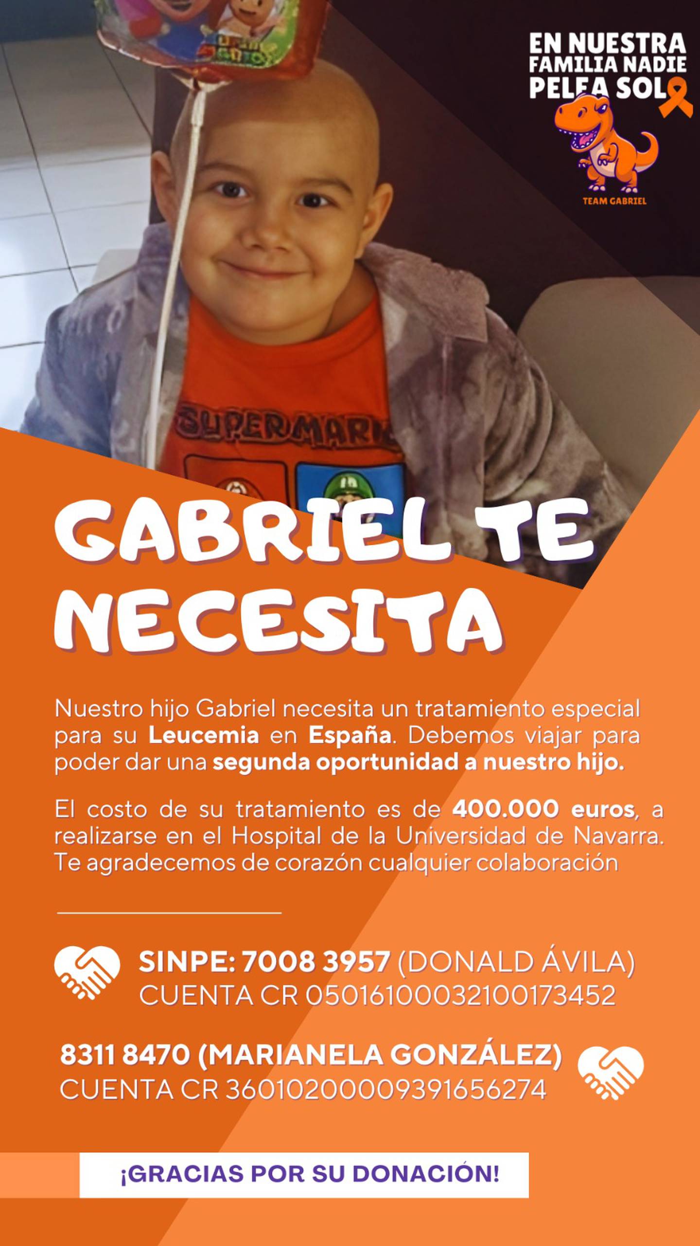 Luis Gabriel Ávila González es un niño tico de 7 años que está peleando una guerra contra la leucemia.