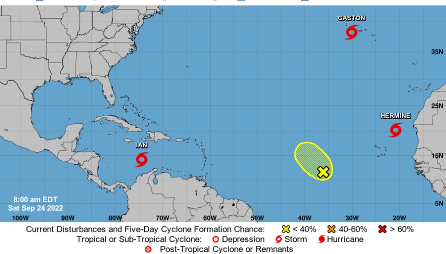 En la segunda parte de setiembre se dinamizó la temporada de huracanes en el Atlático. Este sábado la tormenta tropical Ian está a 820 kilómetros de Limón. Imagen Centro Nacional de Huracanes.