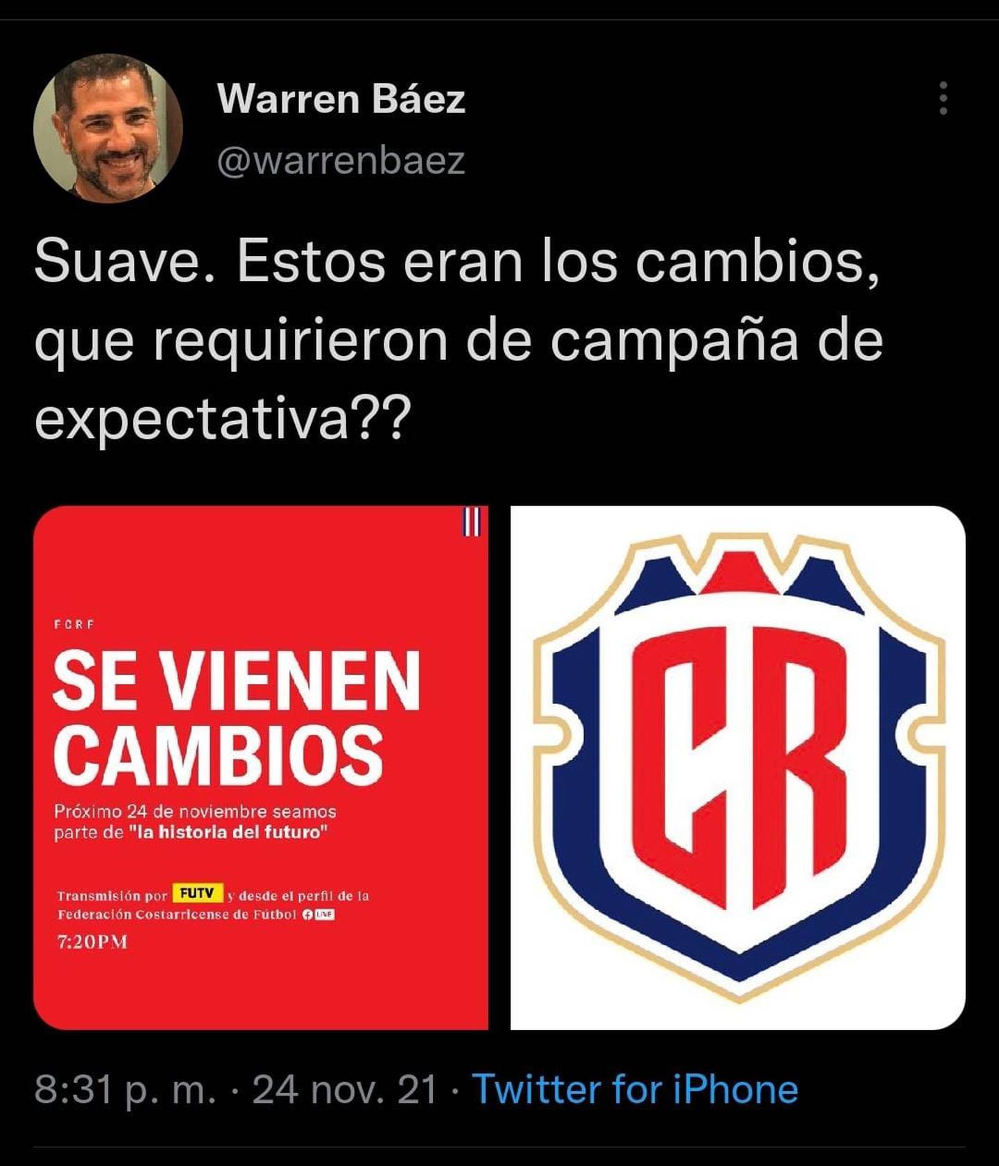 El director de comunicación y mercadeo de Saprissa, Warren Báez también le tiró al nuevo logo.