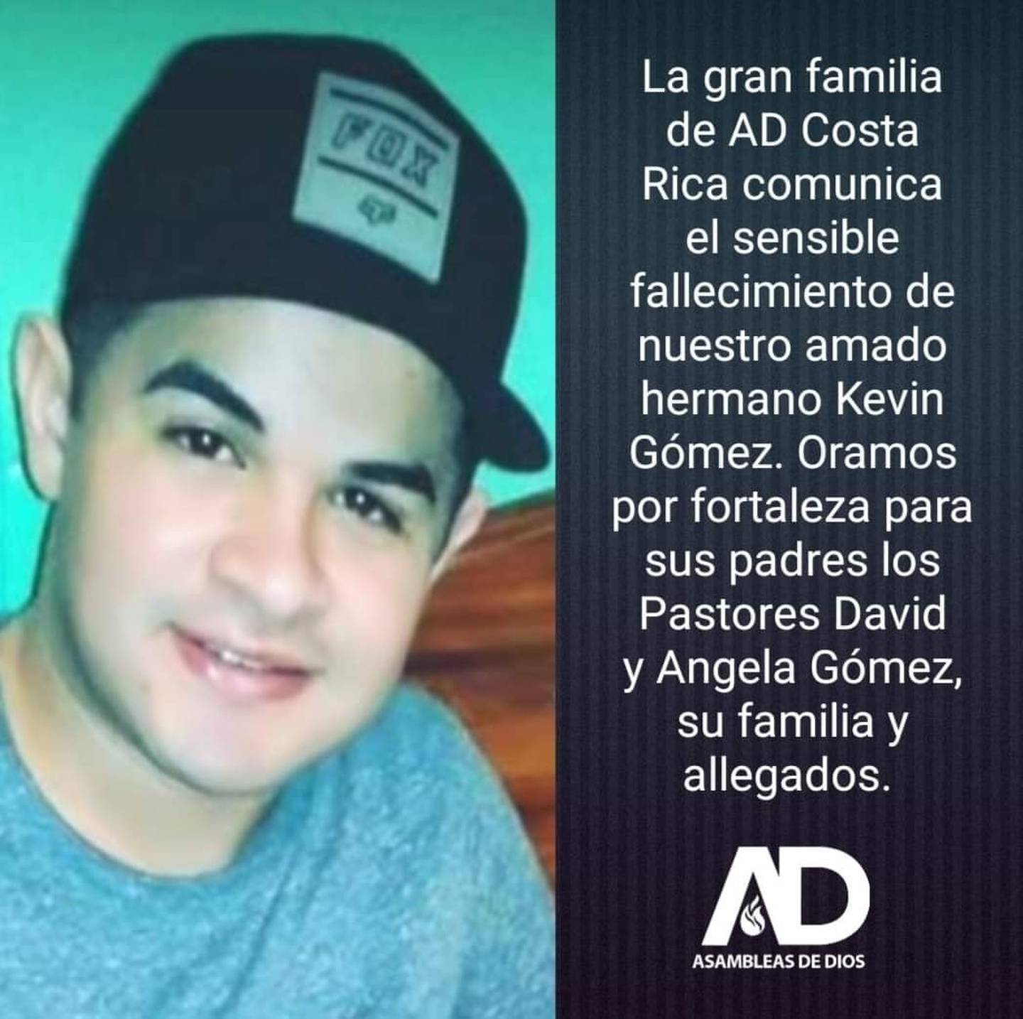 Kevin Alexis Gómez Parra, joven asesinado de 24 puñaladas en Corredores. Foto tomada del Facebook Asambleas de Dios.