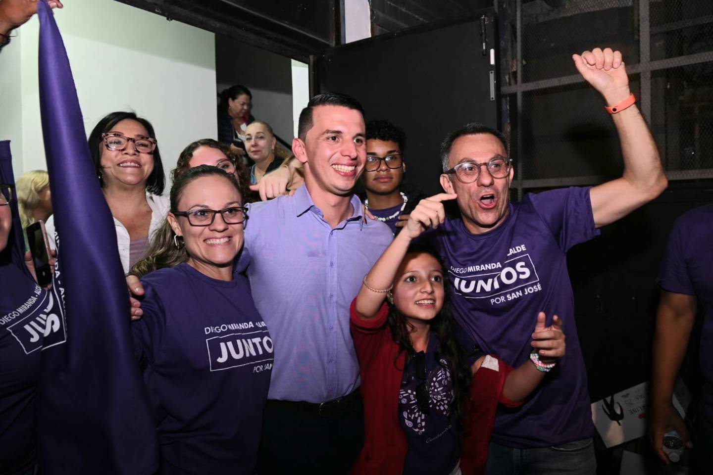 04/02/2024, San José, Casa de campaña del partido Juntos, llegada del nuevo alcalde del cantón central de San José Diego Miranda.