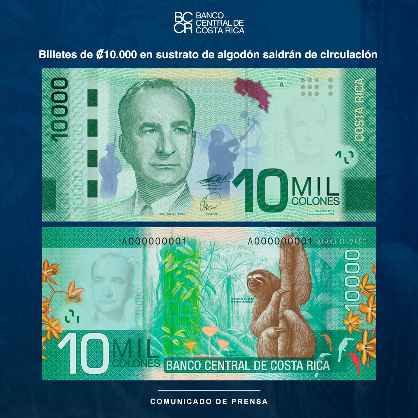 El Banco Central de Costa Rica retira, a partir del 1 de octubre del 2022, los billetes de 10 mil colones de papel