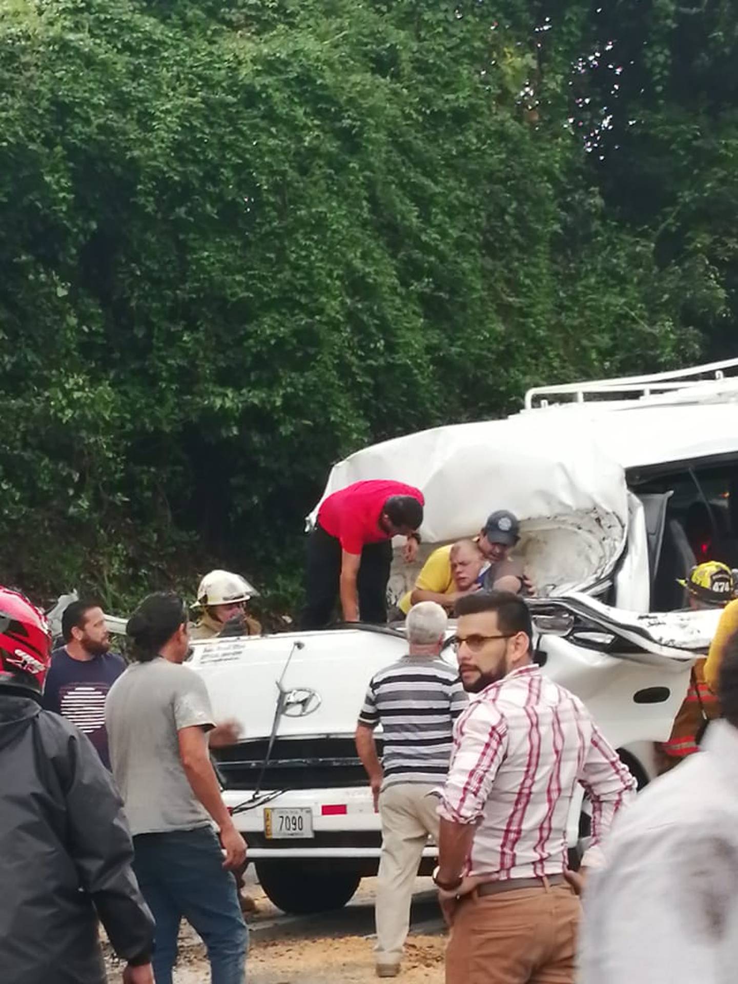 Hombre resulta herido luego de que árbol cae sobre la buseta que iba manejando en Cartago. Foto Cortesía.