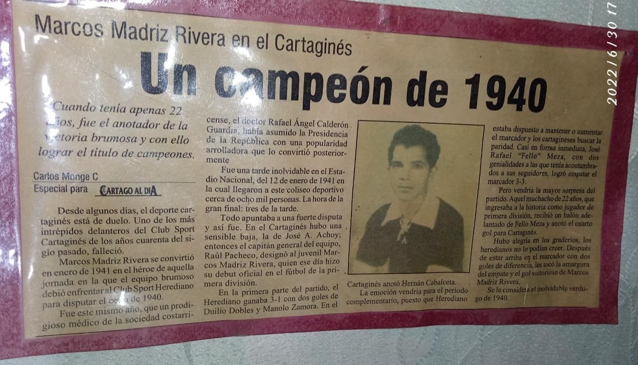 Marco Aurelio Madriz, exjugador del Cartaginés. Cortesía.