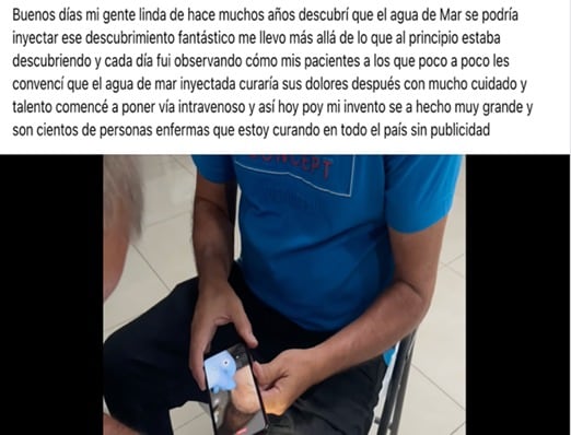 El Ministerio de Salud lanzó una alerta porque descubrió que están vendiendo una inyección de agua de mar que sirve para curar enfermedades.