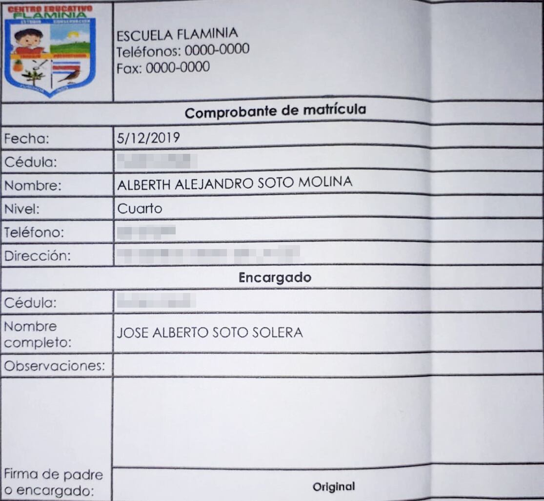 Albert Alejandro Solera, entró a cuarto grado este 2020 después del ataque de un chancho salvaje