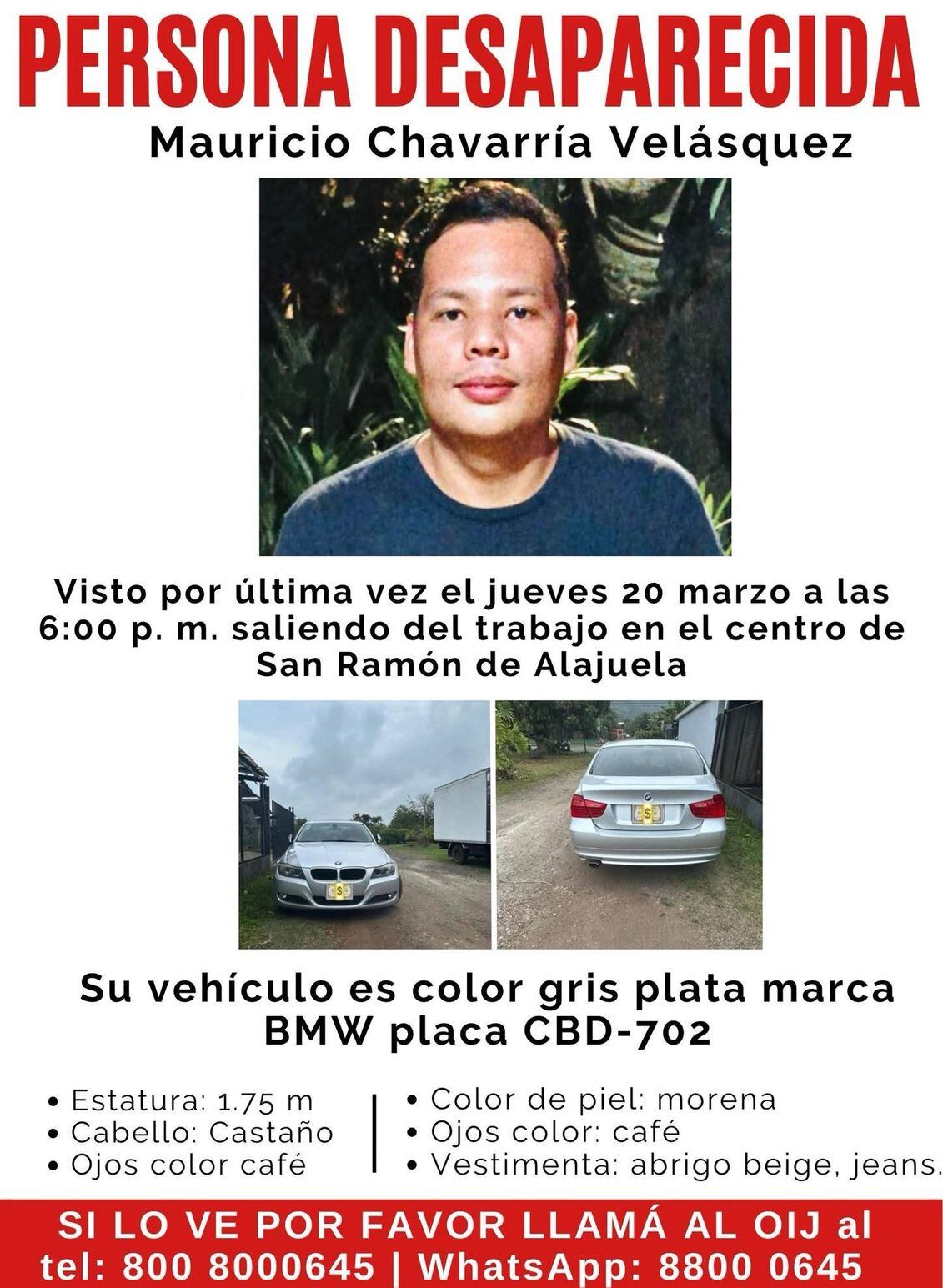 Mauricio Chavarria está desaparecido