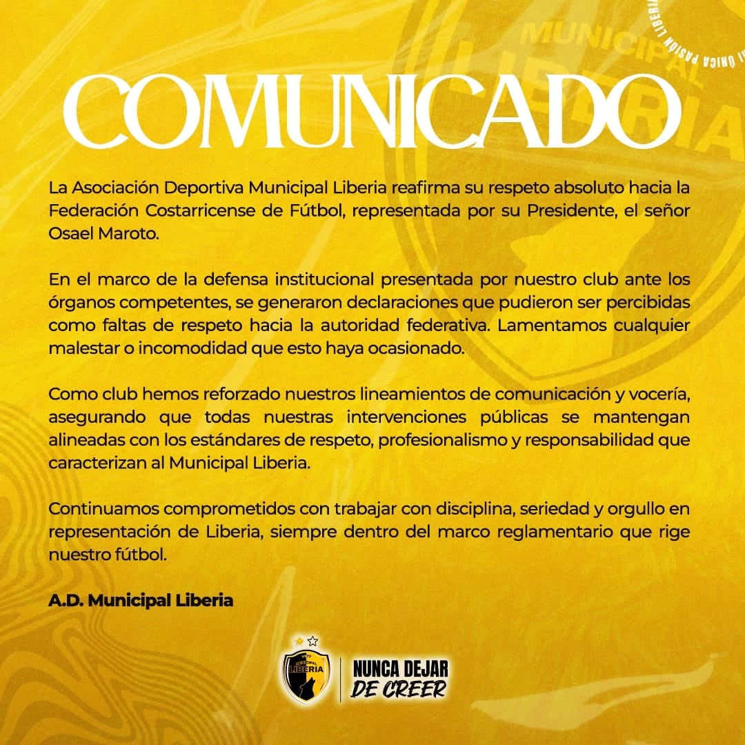 El Municipal Liberia hizo una aclaración sobre unas declaraciones que dieron sobre el caso de Johnny Myrie.