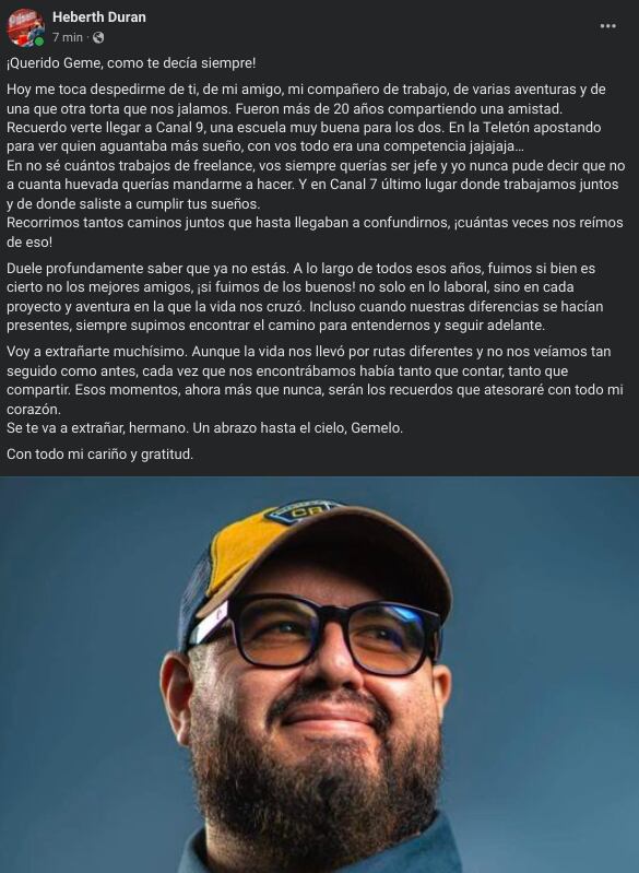 Periodistas despiden al camarógrafo Alberto Córdoba, Gemelo.