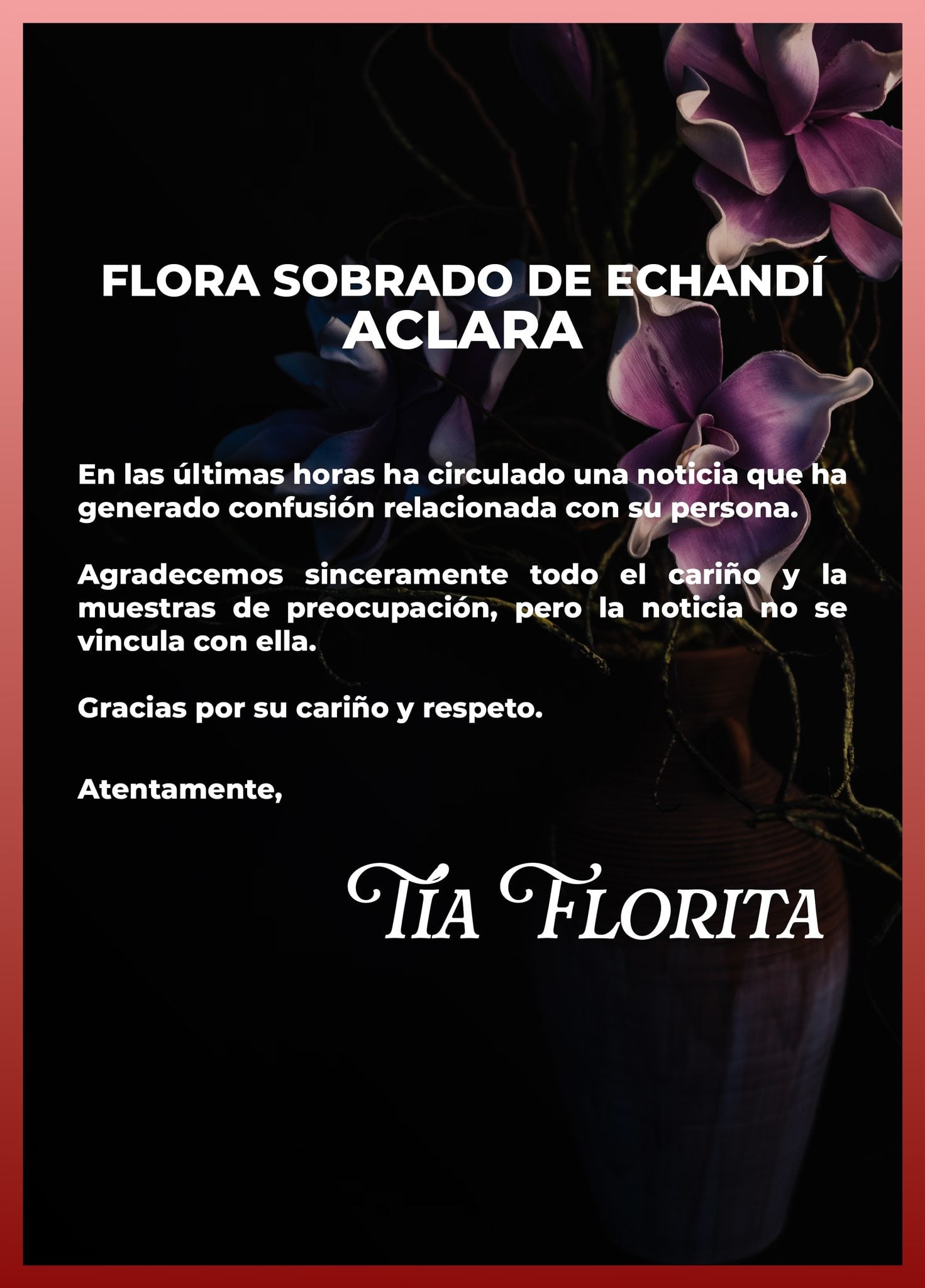 Tía Florita aclaró situación que tuvo a sus seguidores muy preocupados