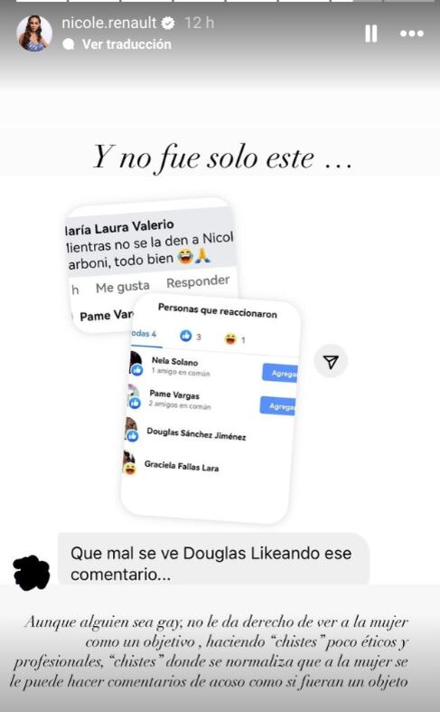 Nicole Carboni le tira a Douglas Sánchez