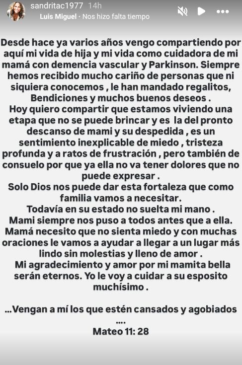 Sandra Carvajal se sinceró más que nunca sobre una situación familiar que enfrenta y que la tiene muy triste