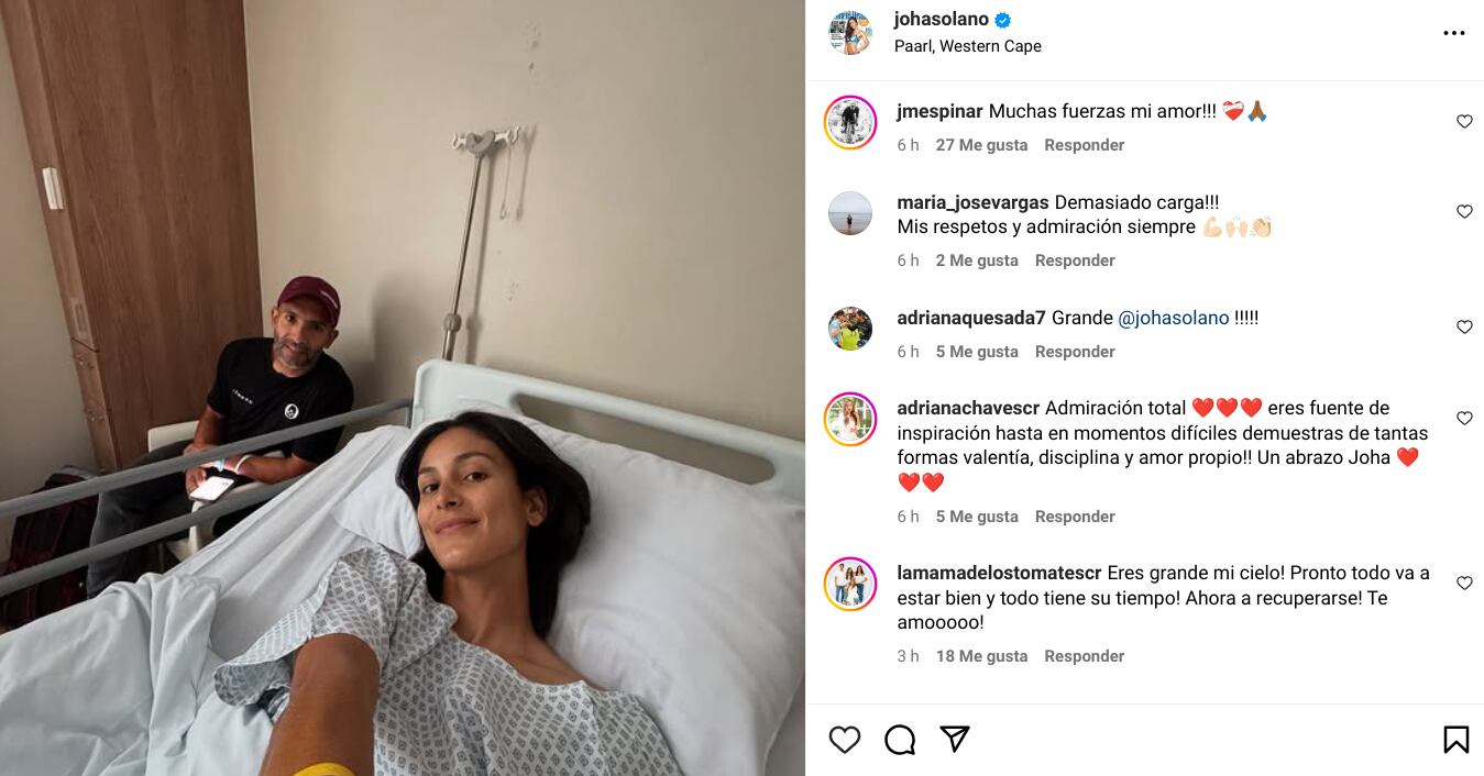 Johanna Solano no pasa por su mejor momento ya que está hospitalizada en Sudáfrica y a la espera de una cirugía tras un horrible accidente que sufrió el miércoles durante una carrera de ciclismo de montaña.