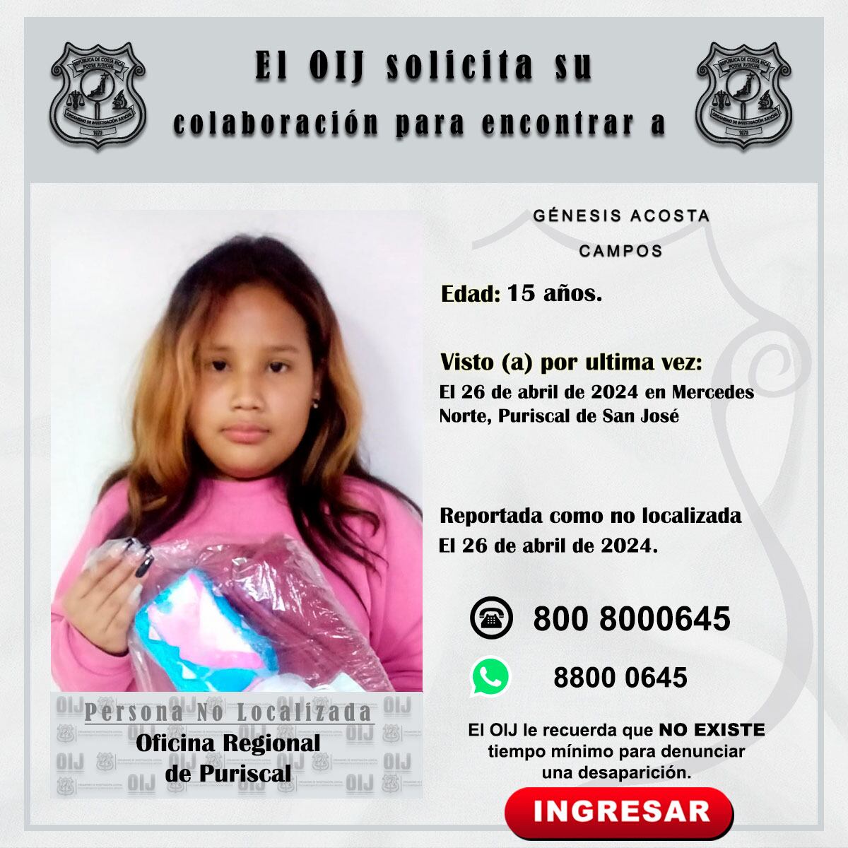 OIJ pide ayuda para encontrar a adolescentes