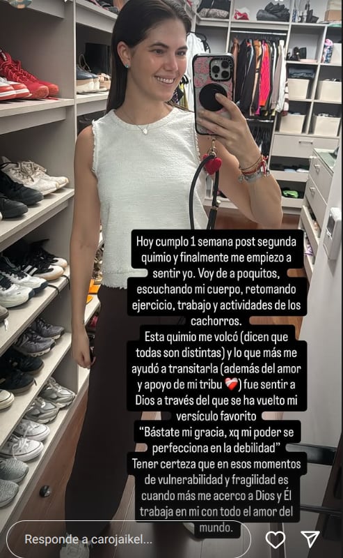 Carolina Jaikel, esposa de Bryan Ruiz, contó que hace una semana terminó su segundo tratamiento de quimioterapia.