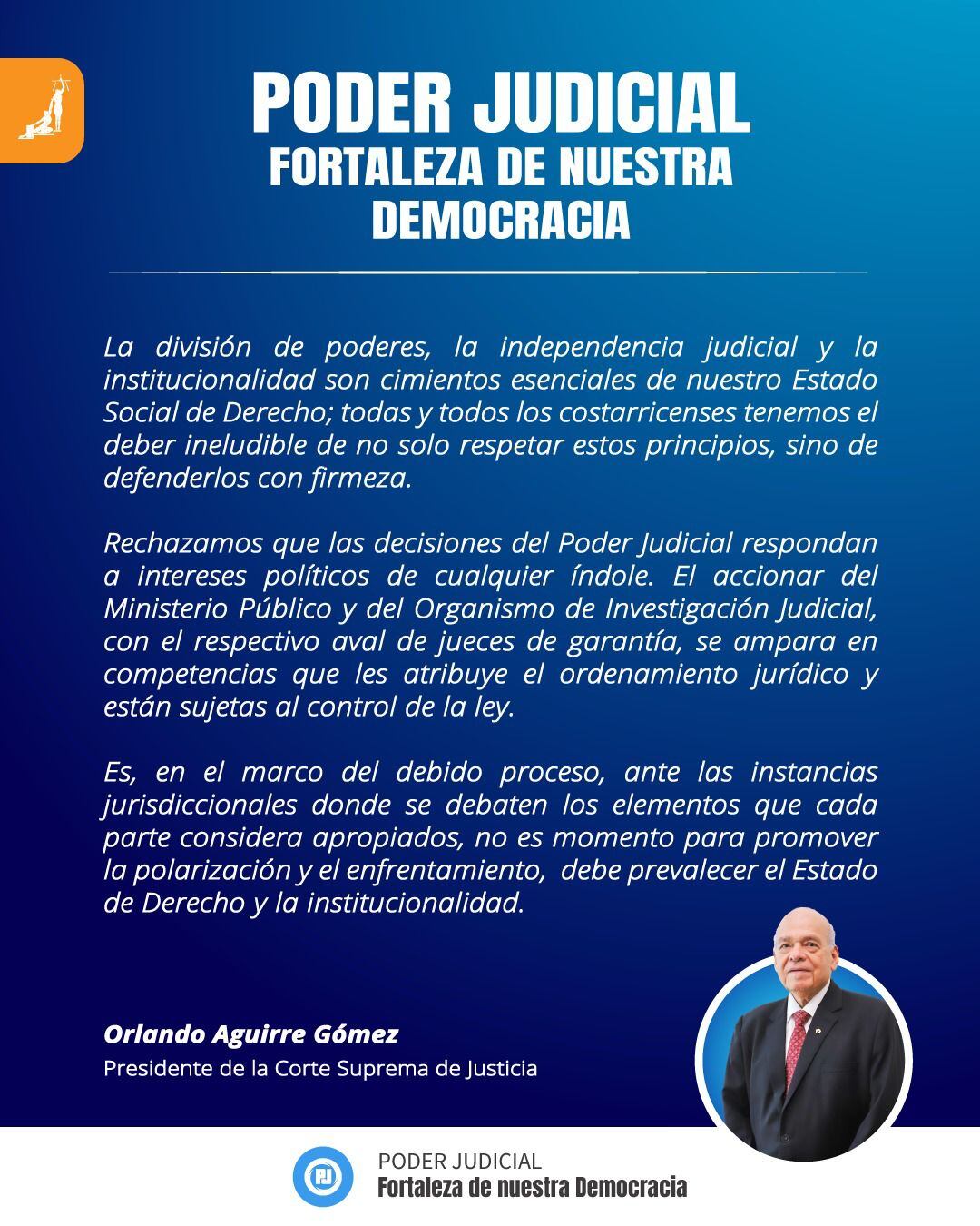 Orlando Aguirre, presidente del Poder Judicial salió en defensa del Ministerio Público y del OIJ. Poder Judicial