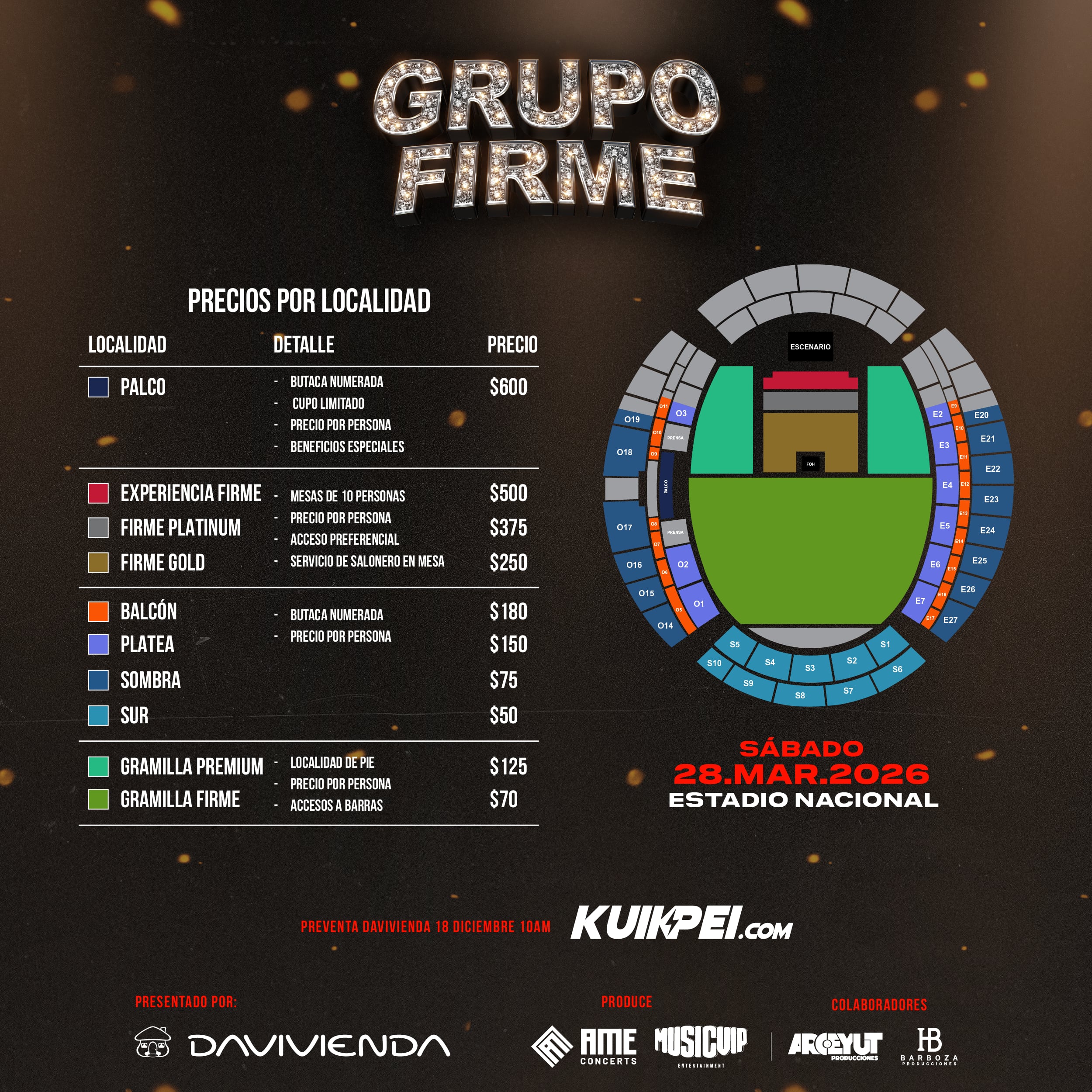 Estos son los precios y localidades para el concierto de Grupo Firme.